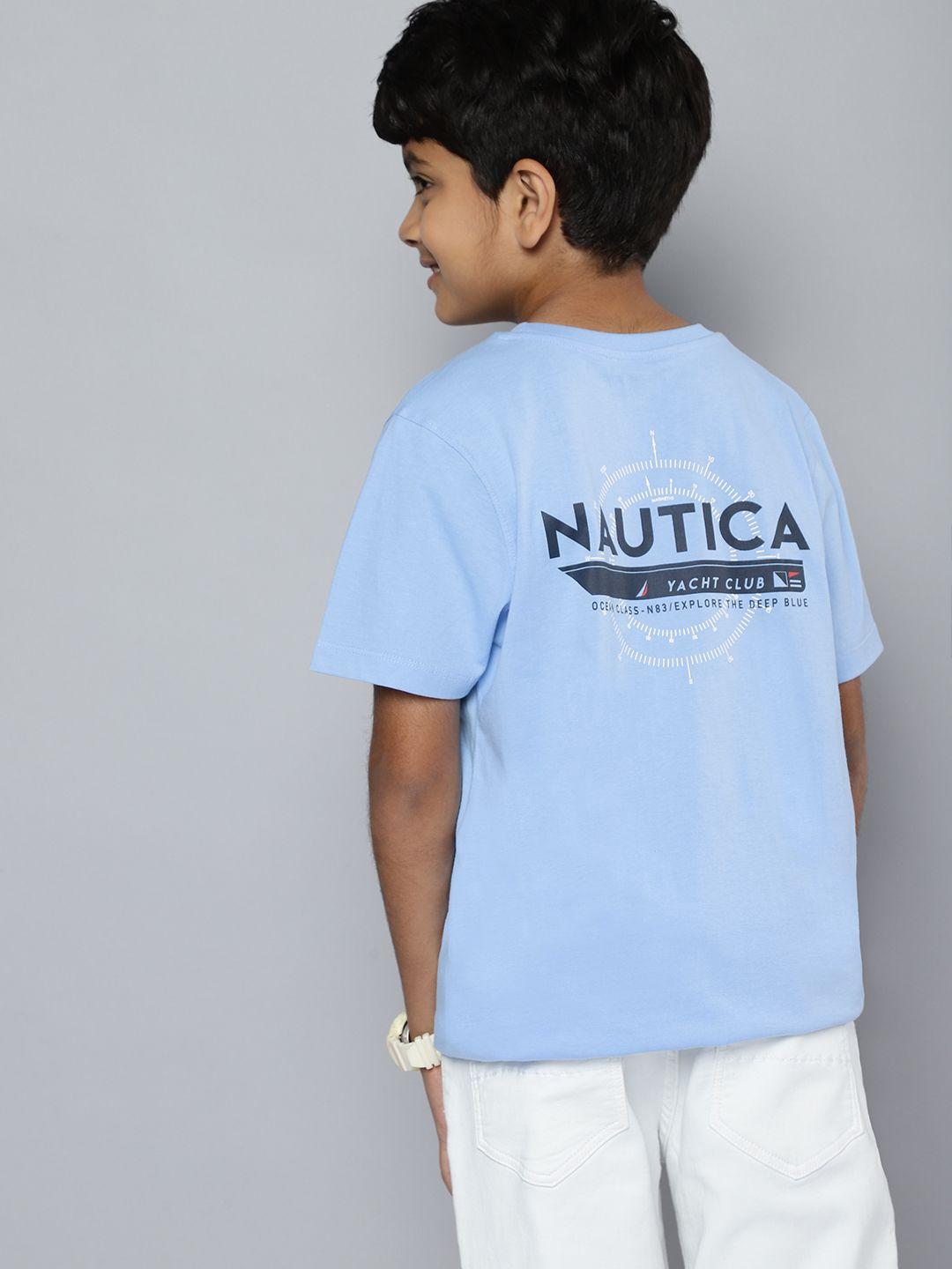 nautica boys pure cotton brand logo printed back t-shirt