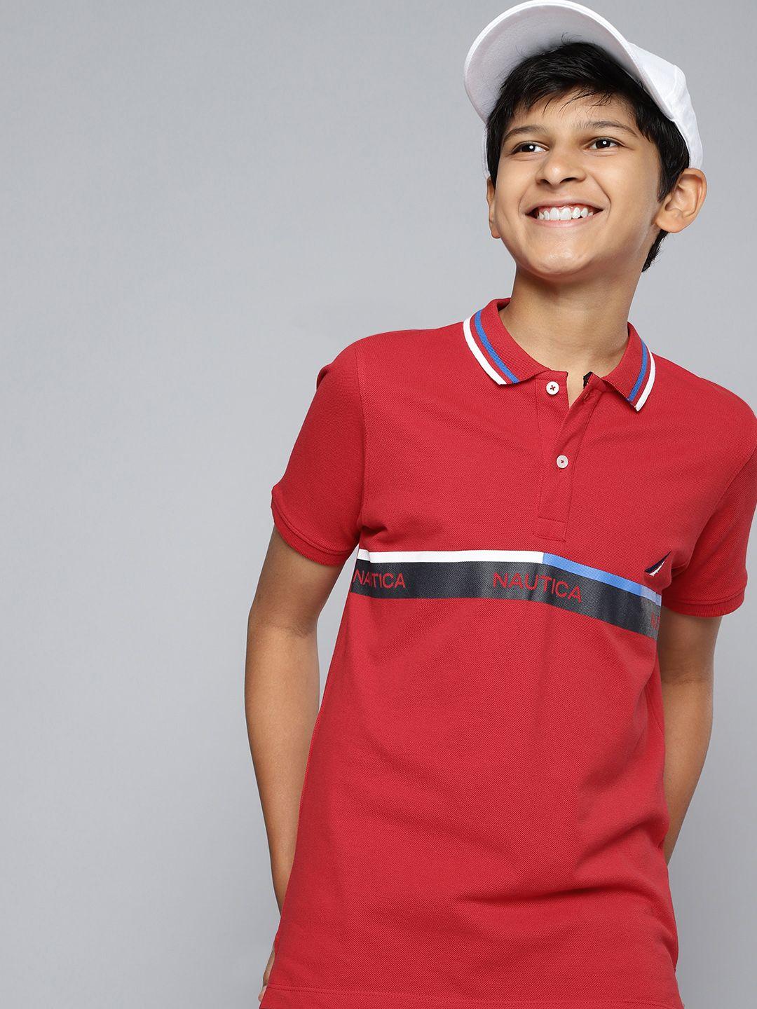 nautica boys pure cotton brand logo printed polo collar t-shirt