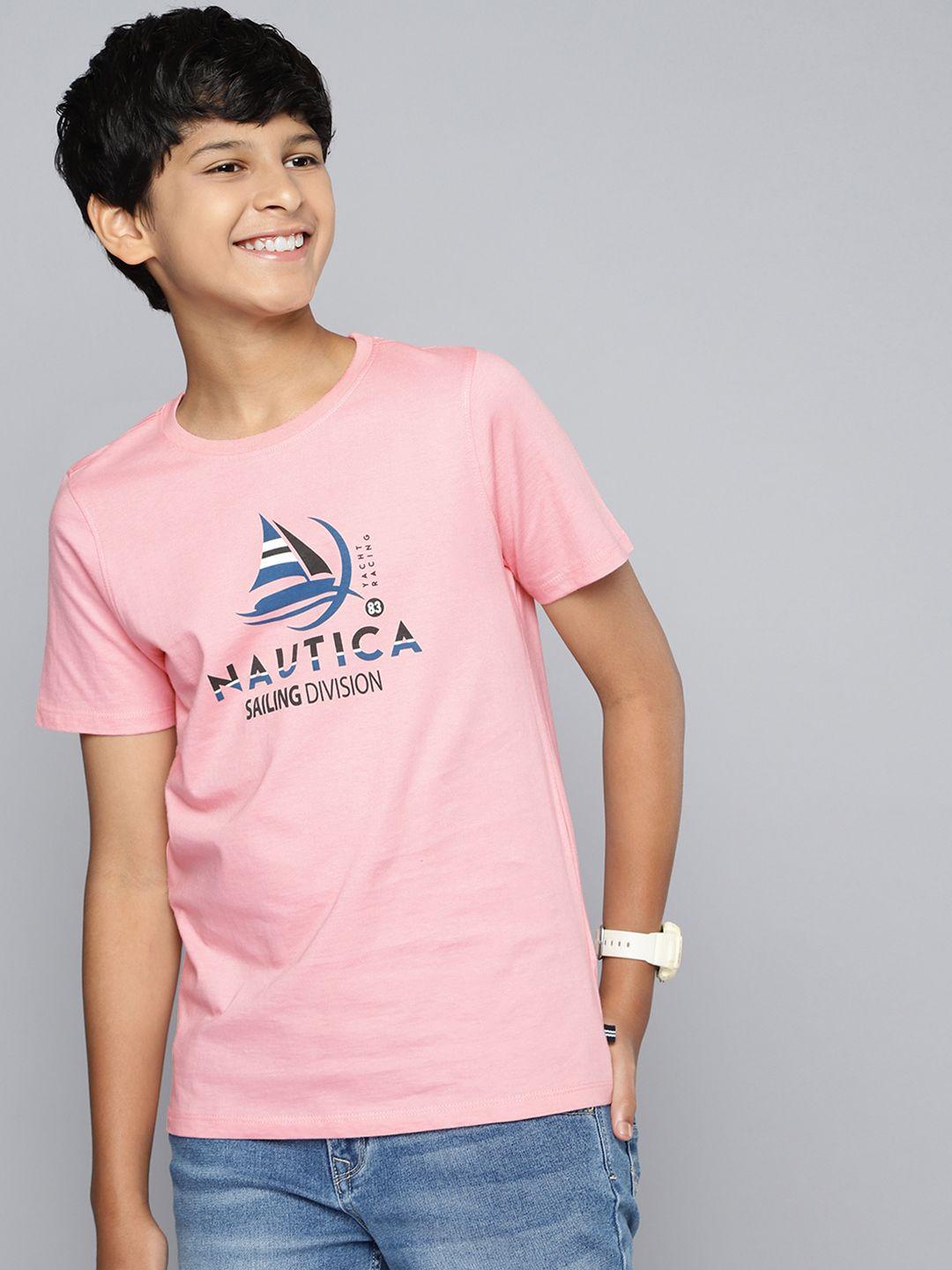 nautica boys pure cotton brand logo printed t-shirt