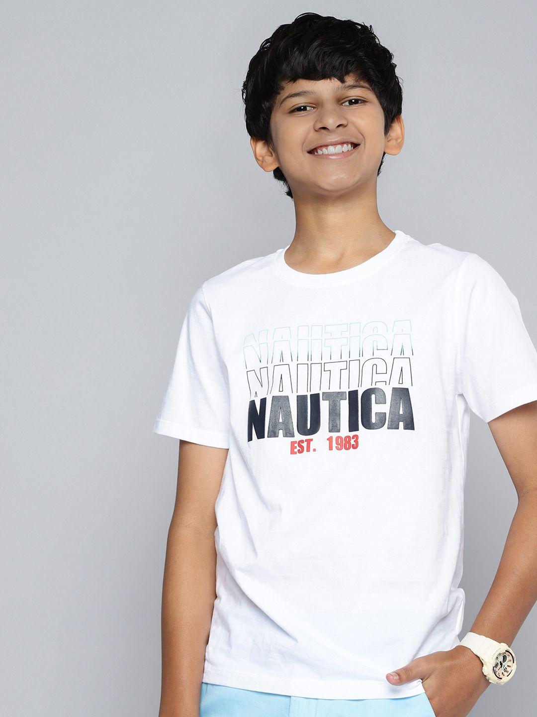 nautica boys pure cotton brand logo printed t-shirt