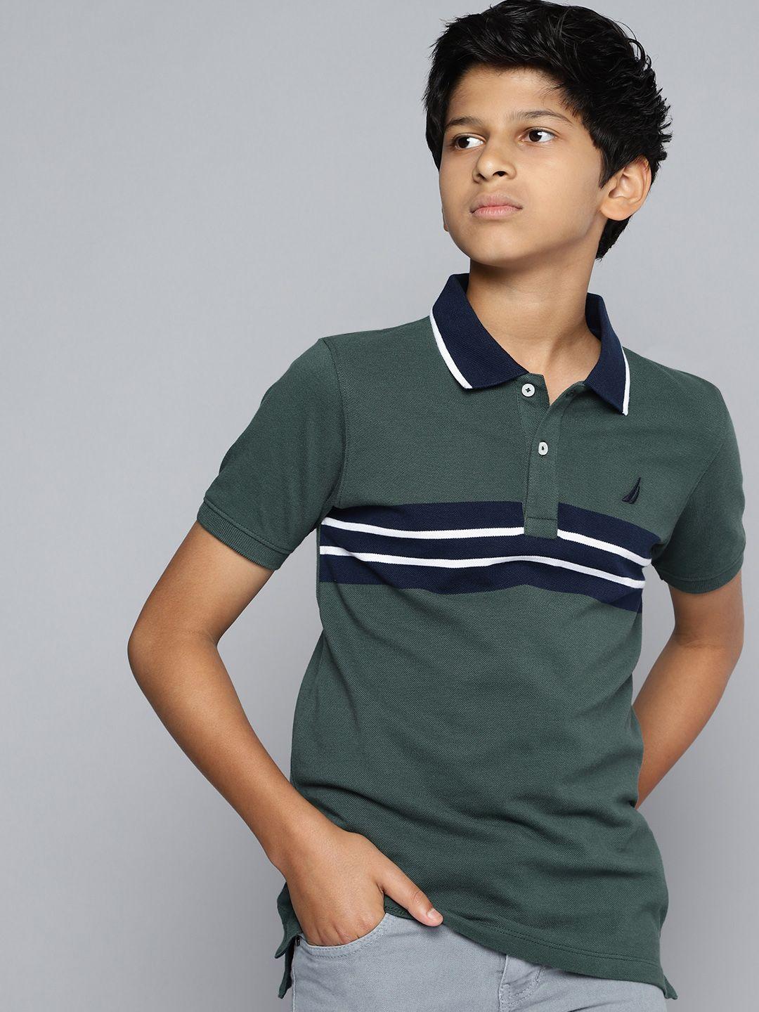 nautica boys pure cotton striped polo collar t-shirt