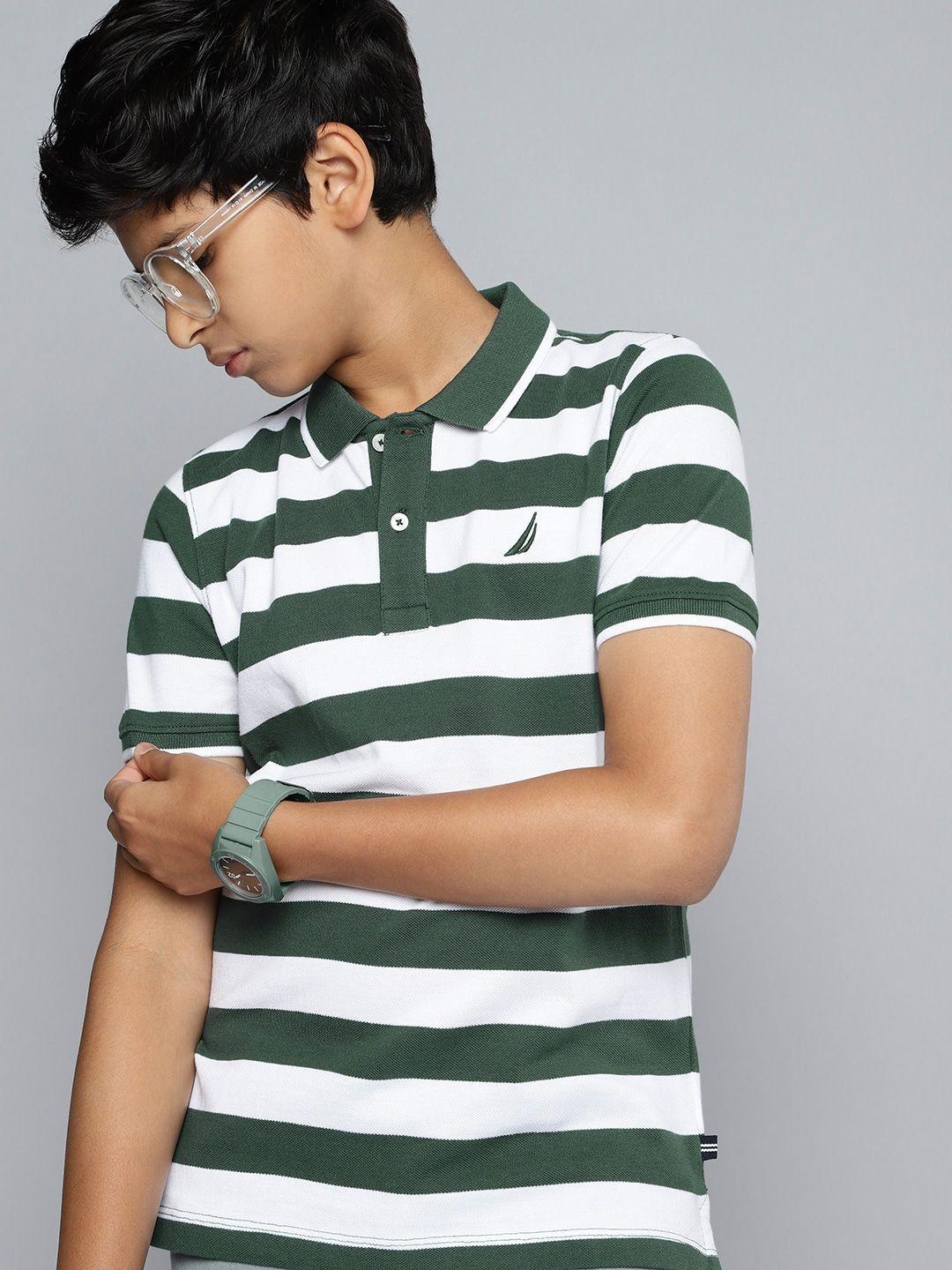 nautica boys pure cotton striped polo collar t-shirt