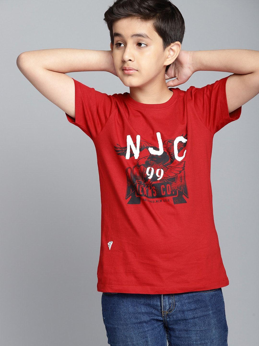 nautica boys red brand logo print round neck pure cotton t-shirt