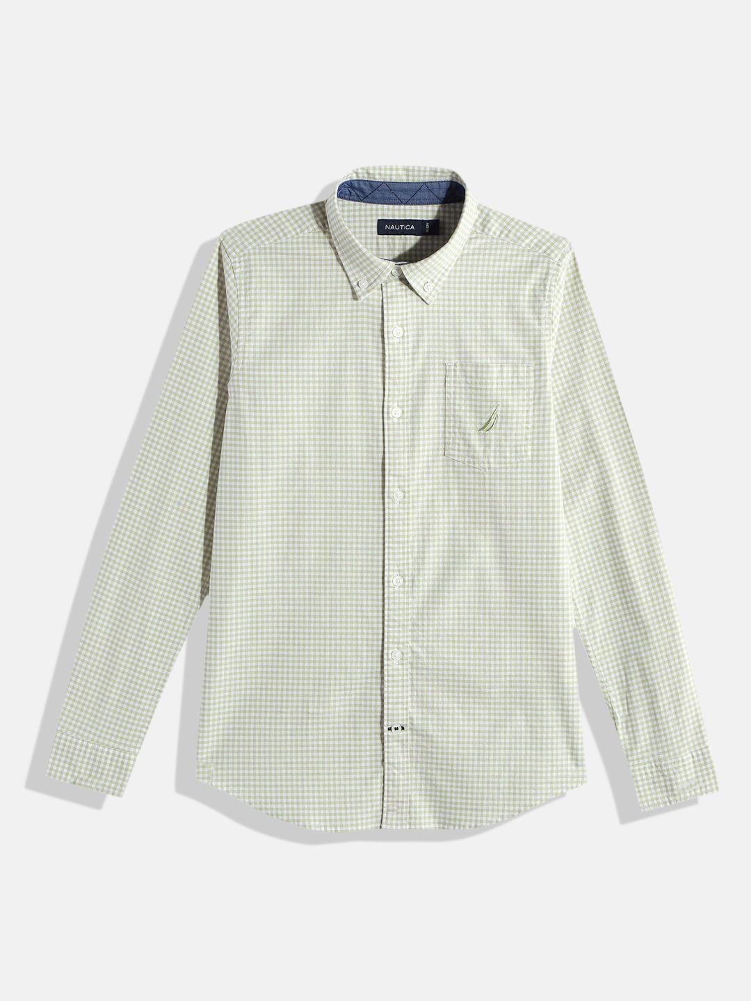 nautica boys regular fit gingham checks opaque casual shirt with chest pocket