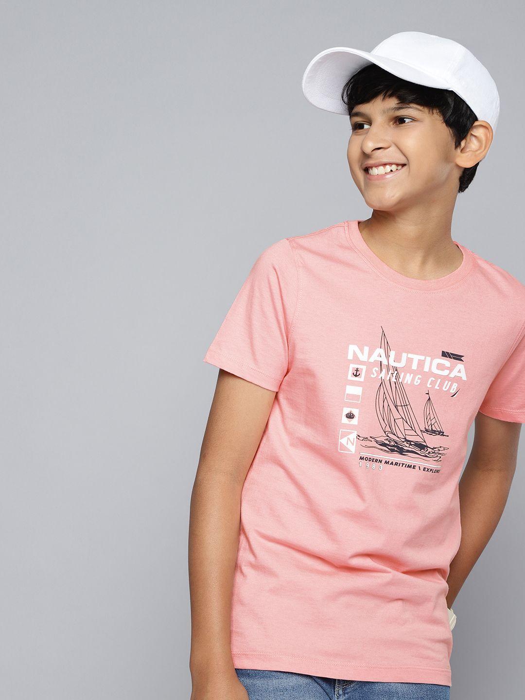 nautica boys typography & graphic printed pure cotton t-shirt