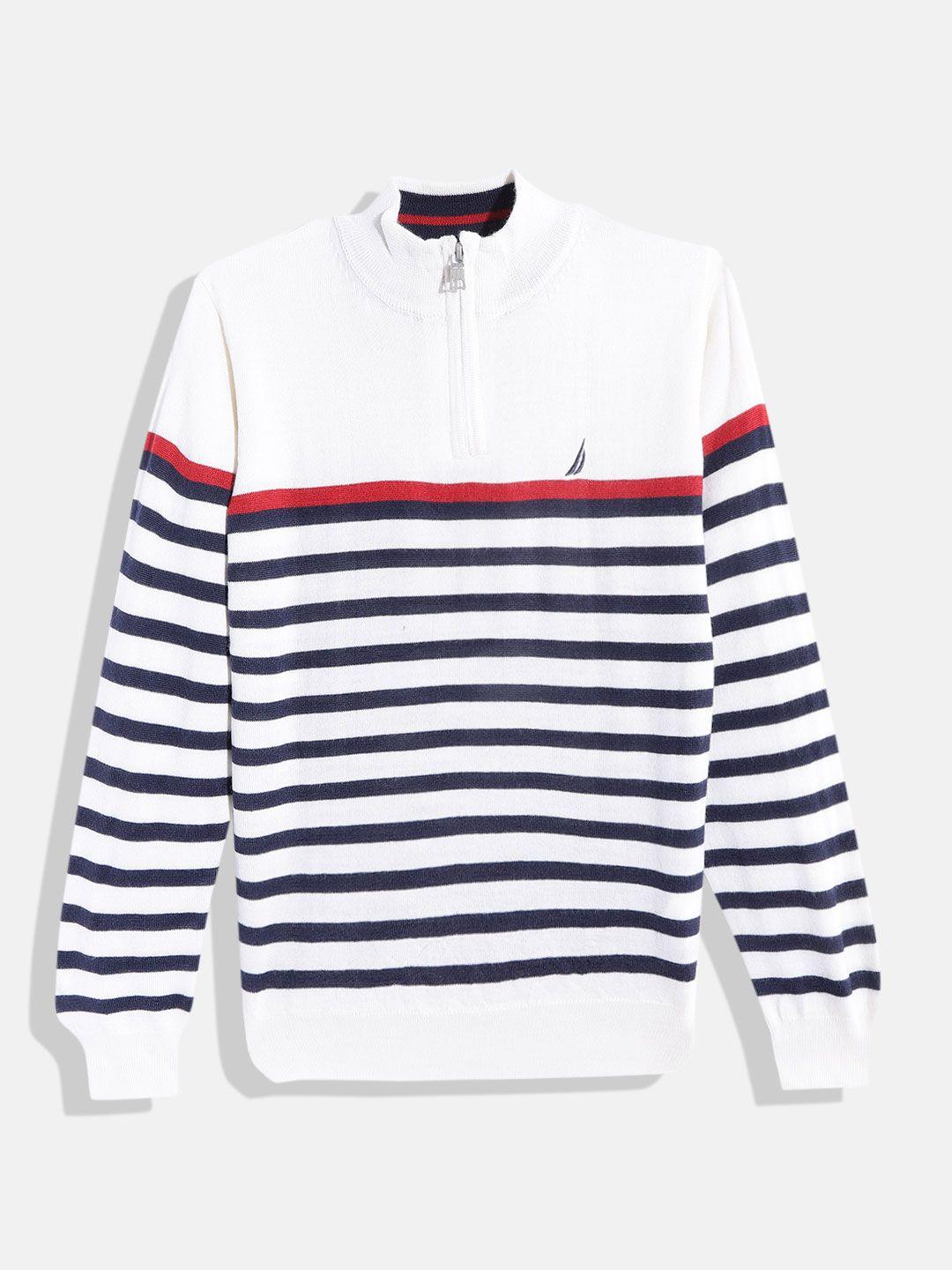 nautica boys white & navy blue striped acrylic pullover