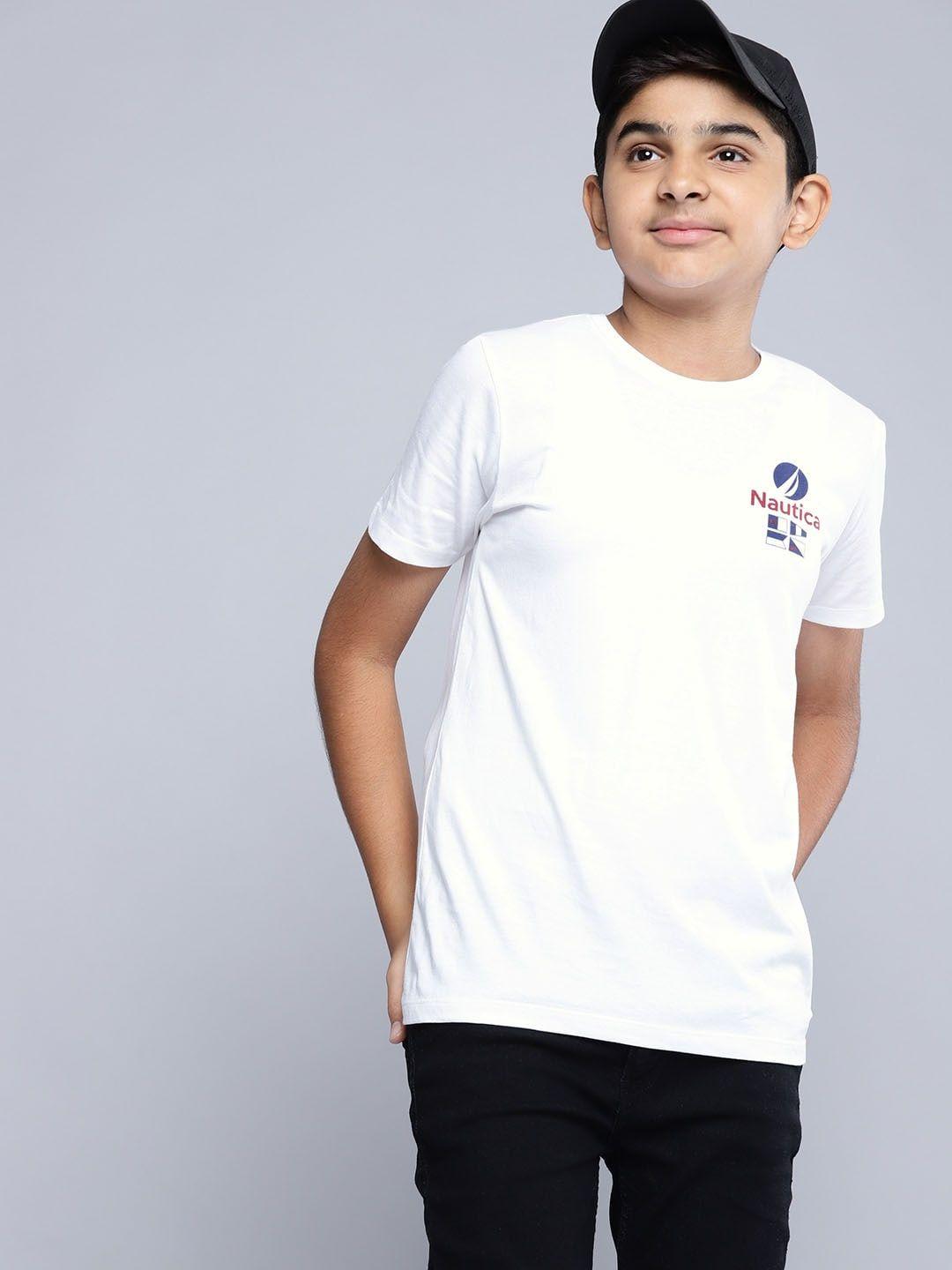 nautica boys white solid pure cotton t-shirt