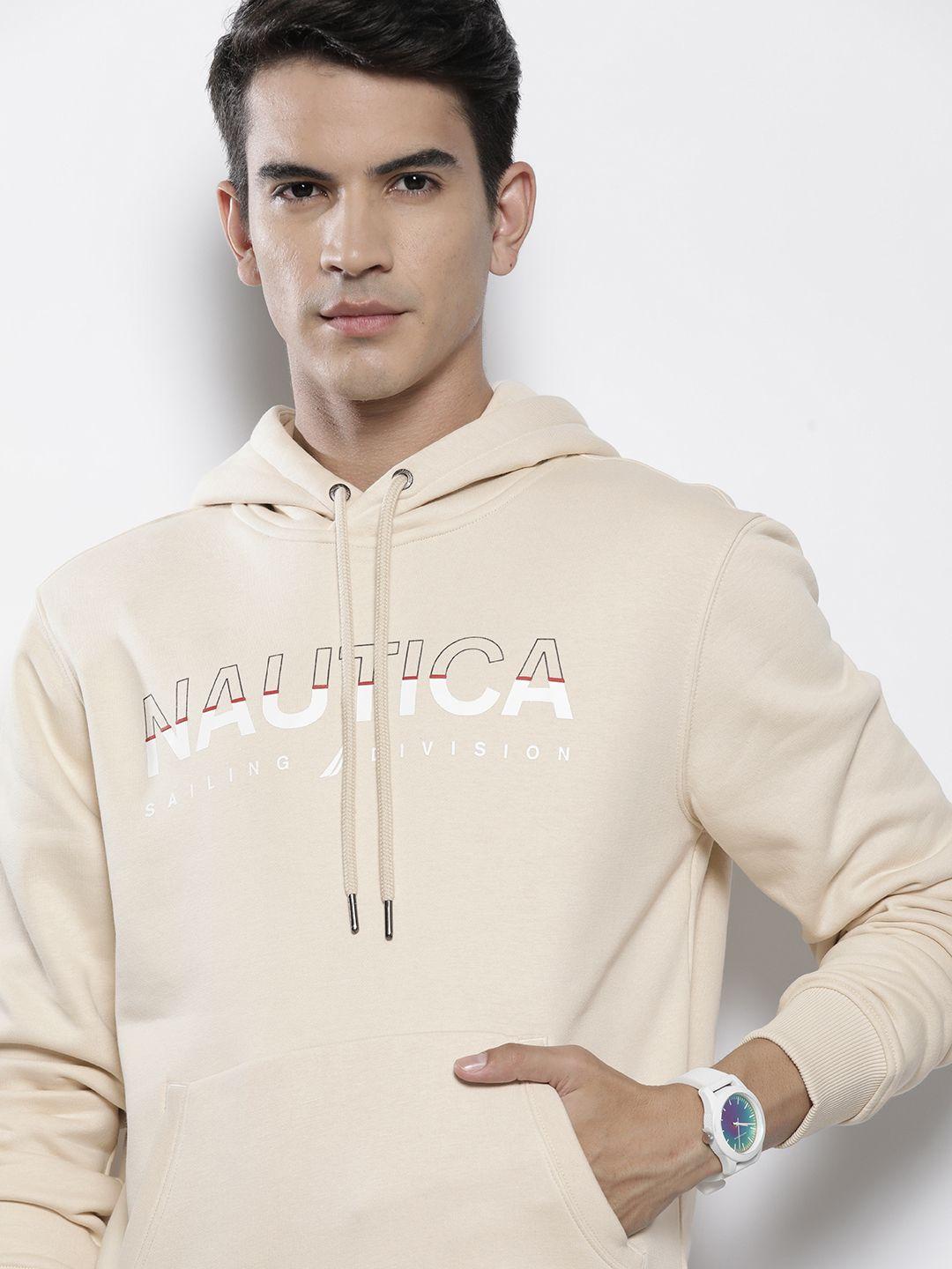 nautica brand logo print detail hooded pullover sweatshirt