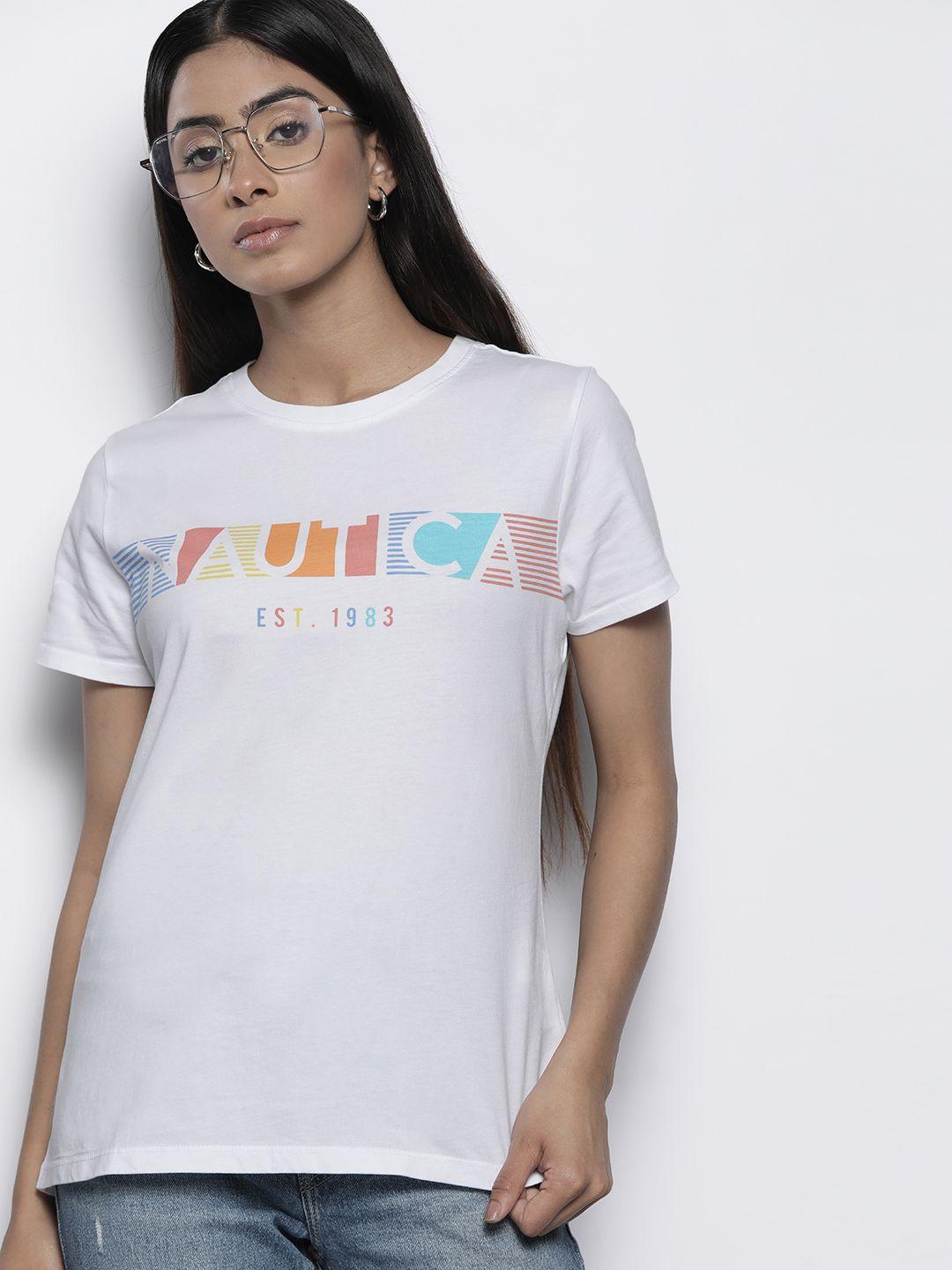 nautica brand logo print pure cotton t-shirt