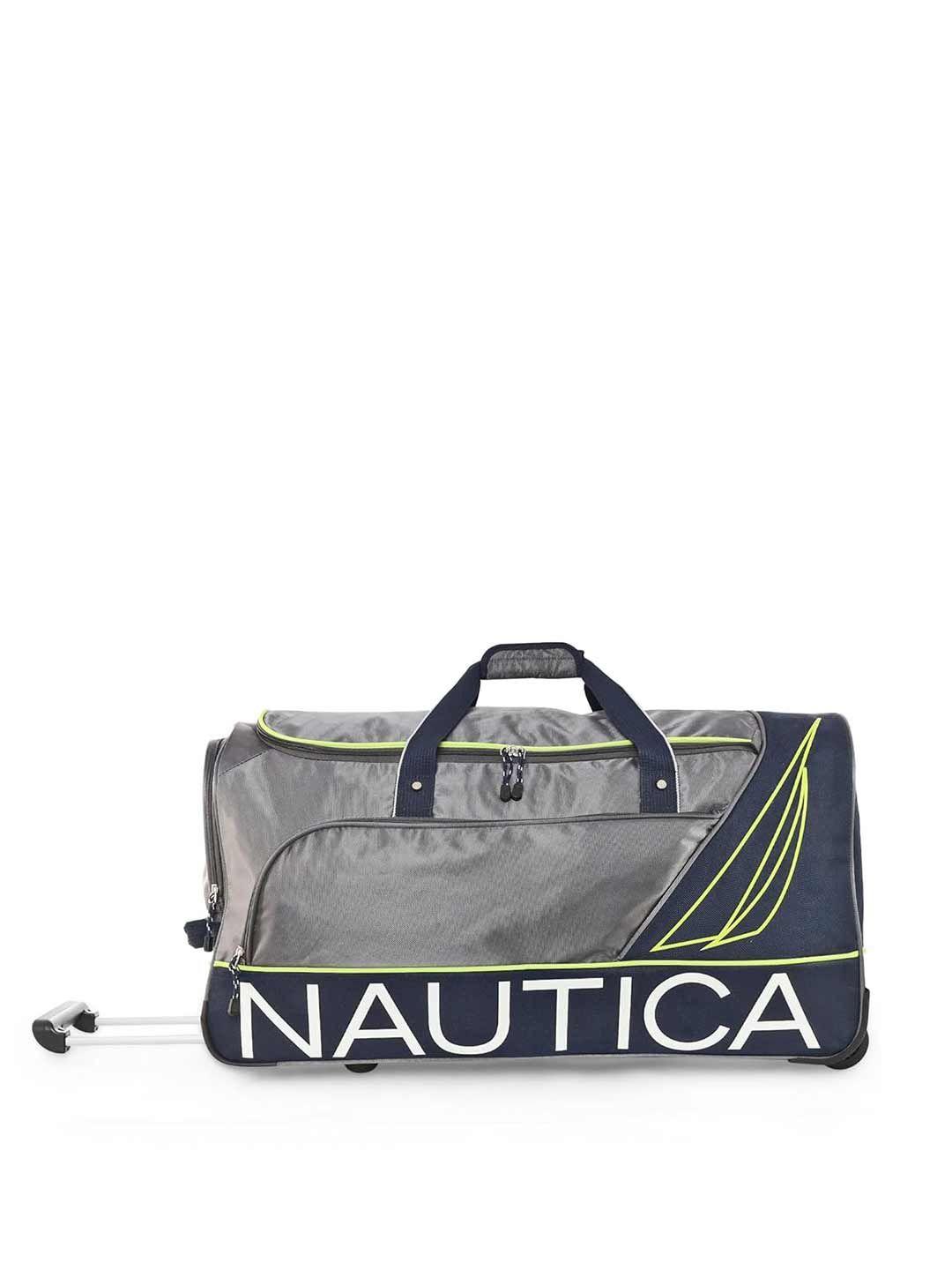 nautica brand logo printed 2 wheels duffel style trolley bag