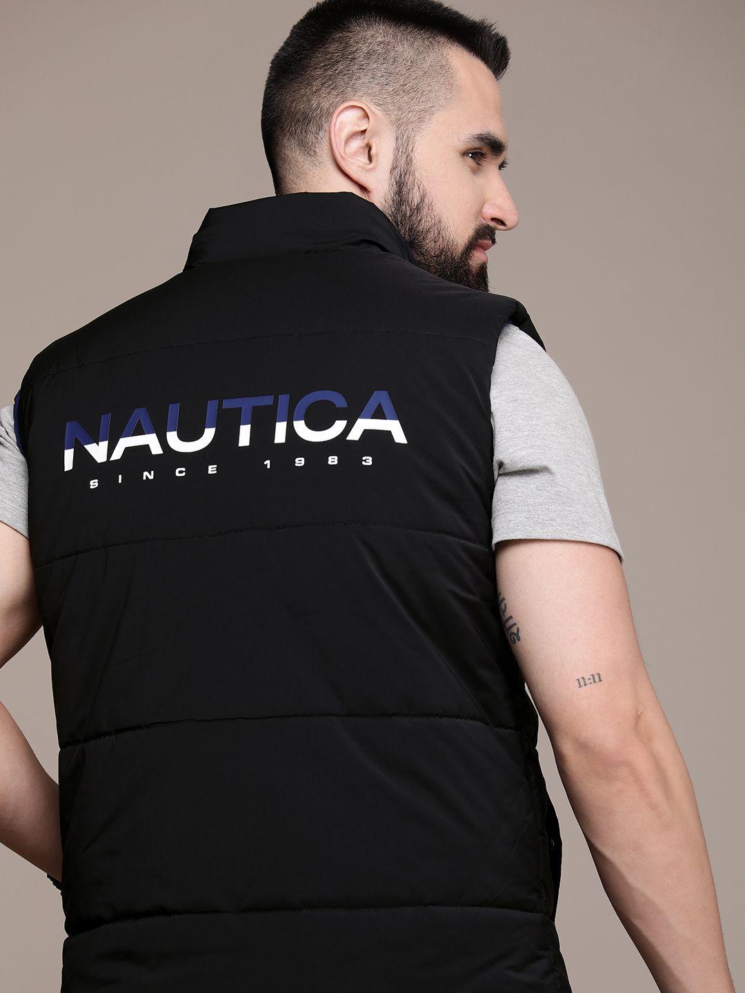 nautica brand logo printed puffer jacket