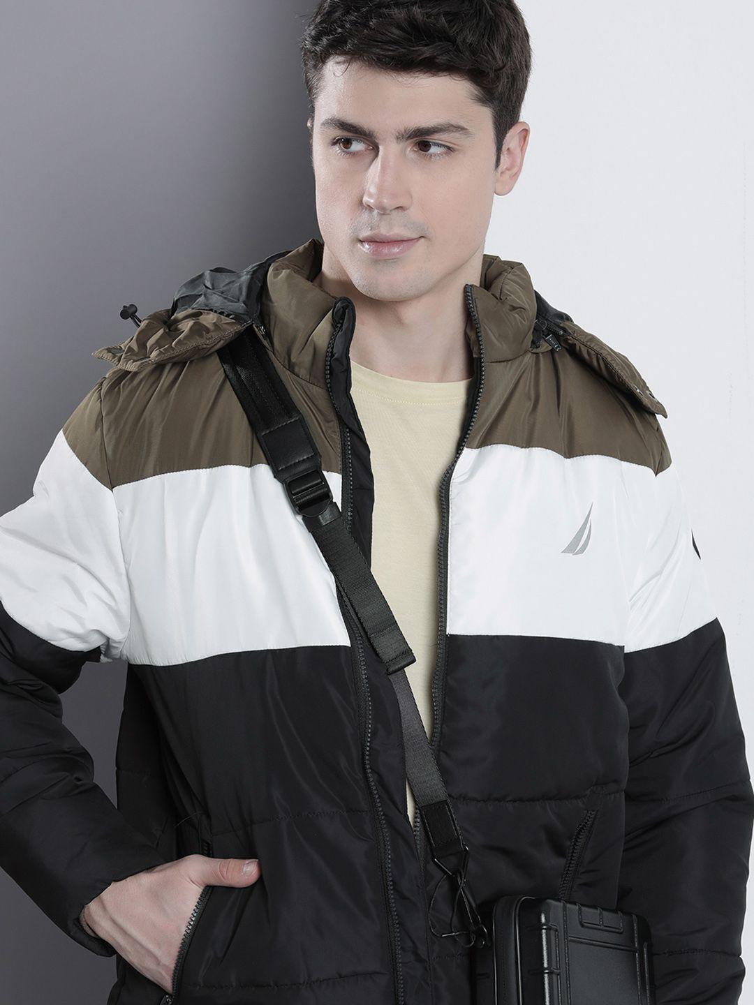 nautica colourblocked puffer jacket with detachable hood