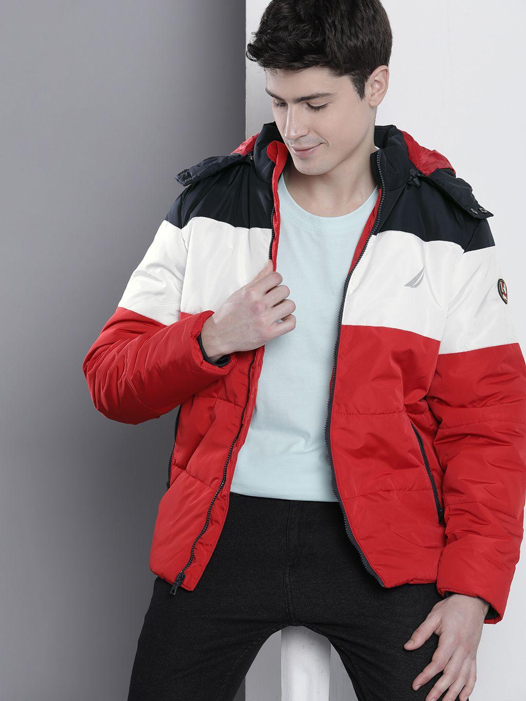 nautica colourblocked puffer jacket with detachable hood