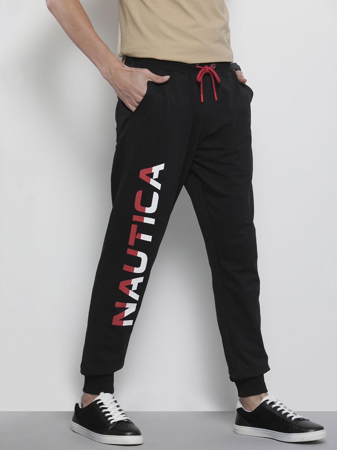 nautica men black brand logo printed joggers