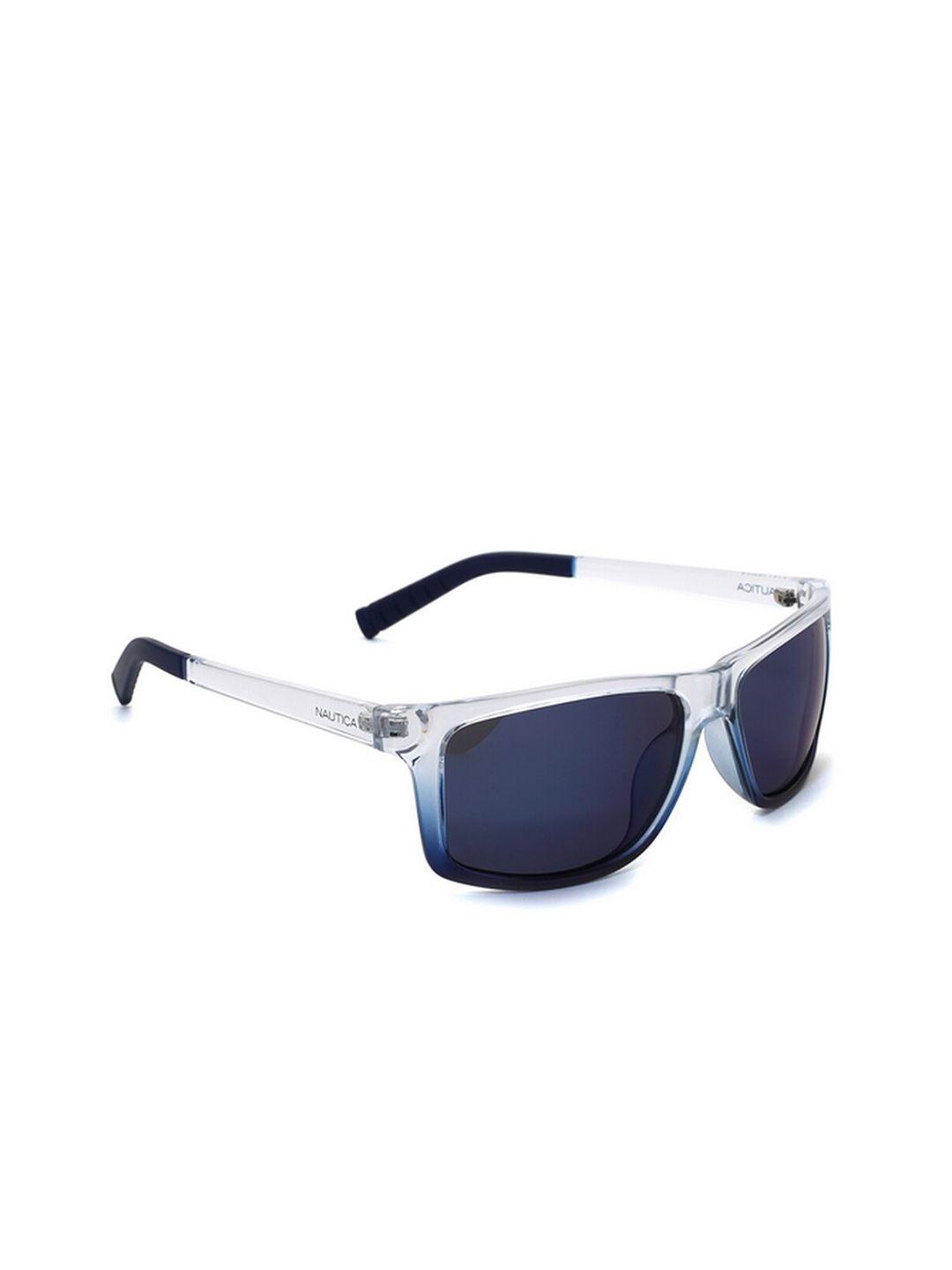 nautica men blue lens & white rectangle sunglasses with polarised and uv protected lens