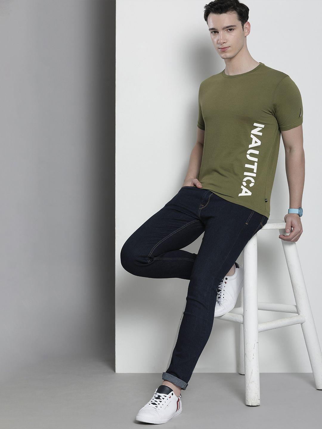 nautica men brand logo applique pure cotton t-shirt