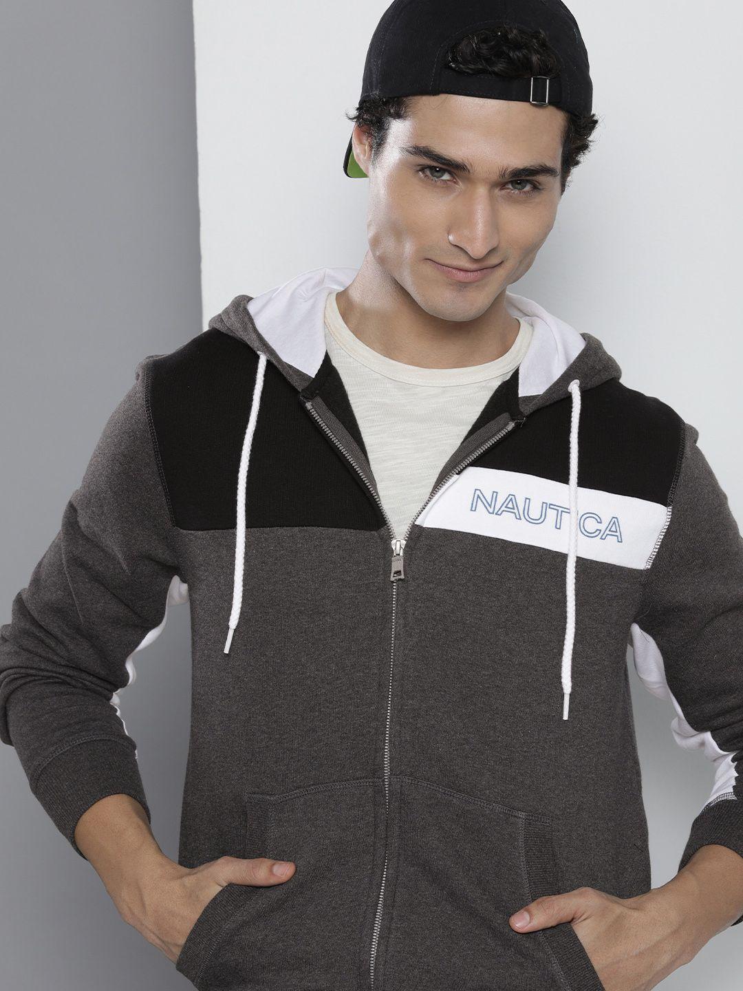 nautica men brand logo detail colourblocked hooded sweatshirt