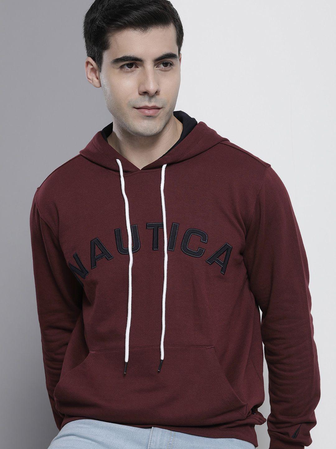 nautica men brand logo embroidered hooded sweatshirt