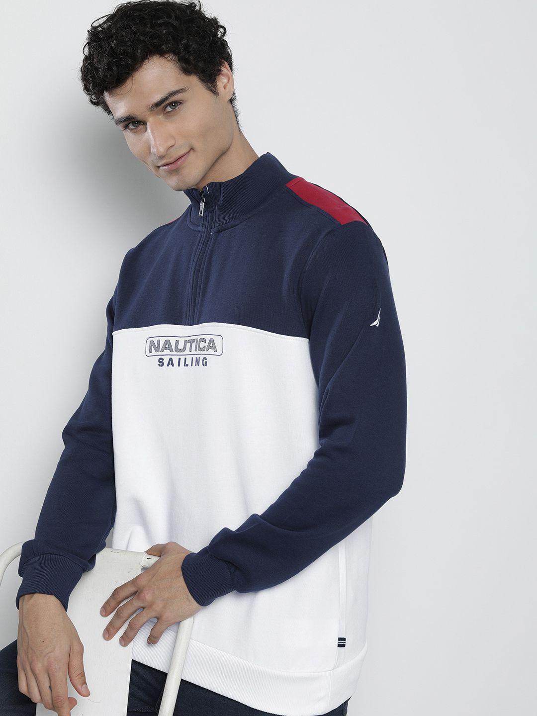 nautica men brand logo printed colourblocked sweatshirt