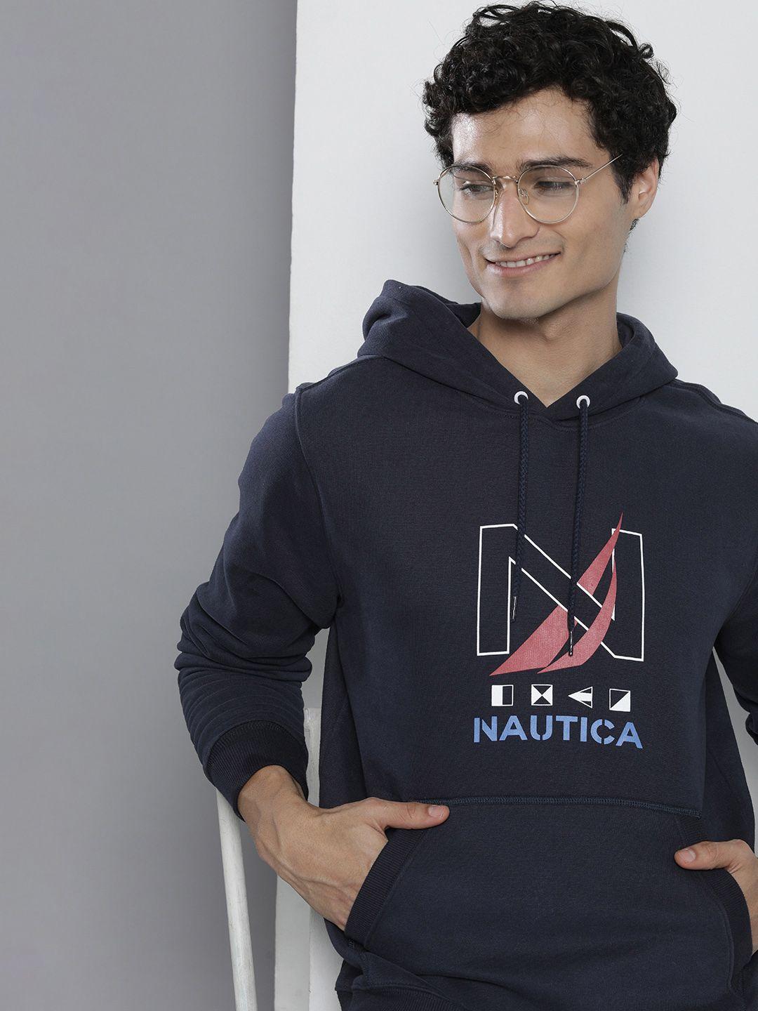 nautica men brand logo printed hooded sweatshirt