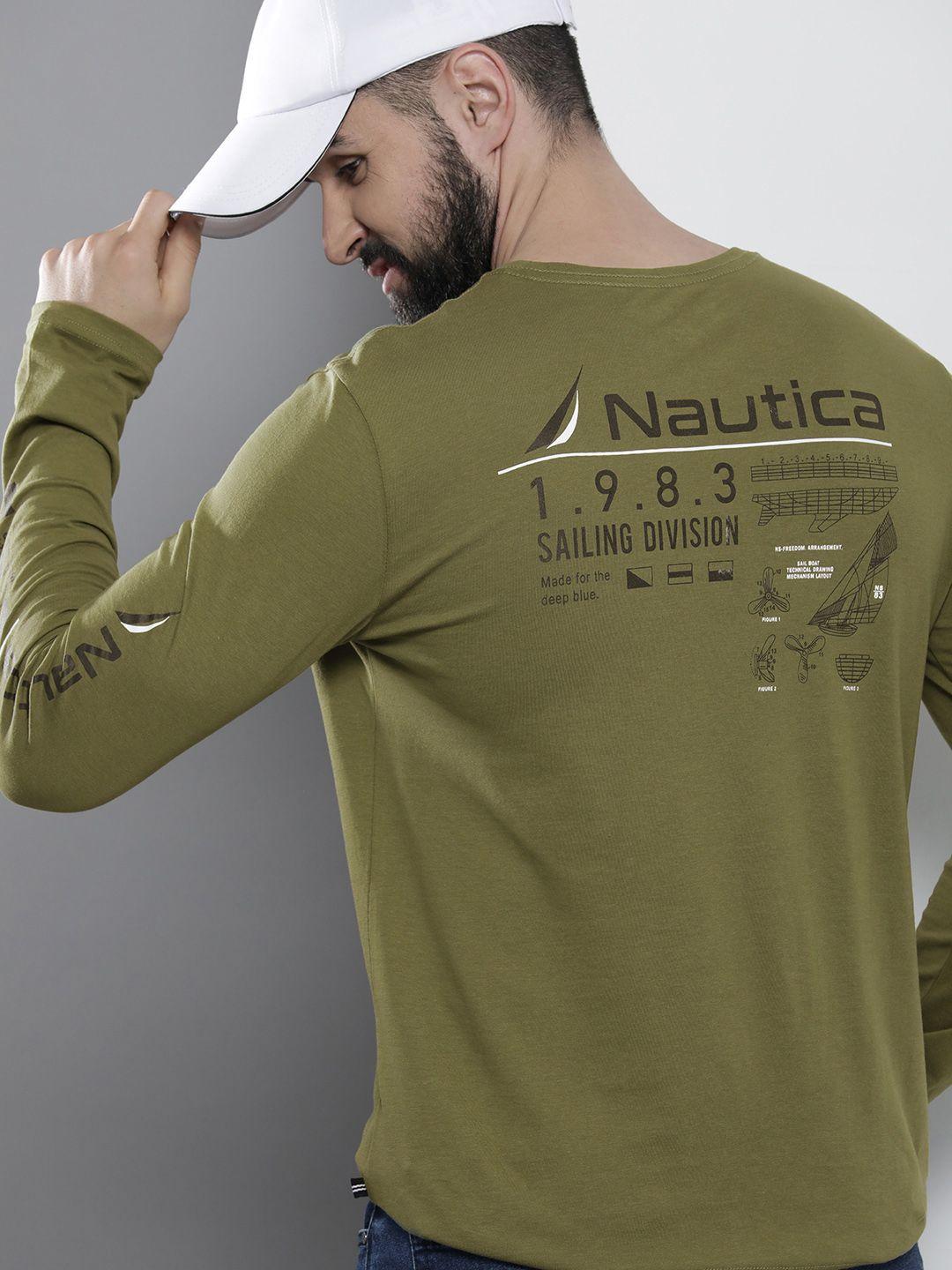 nautica men brand logo printed pure cotton t-shirt