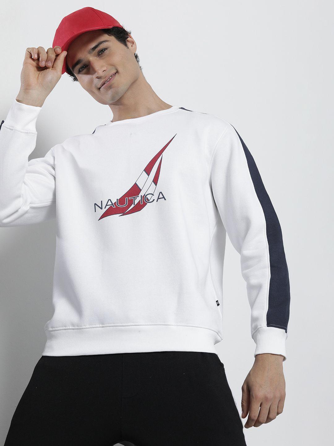 nautica men brand logo printed round neck sweatshirt