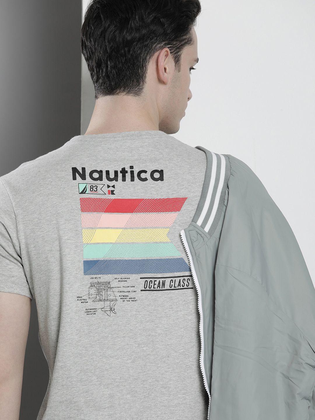 nautica men brand logo striped pure cotton t-shirt