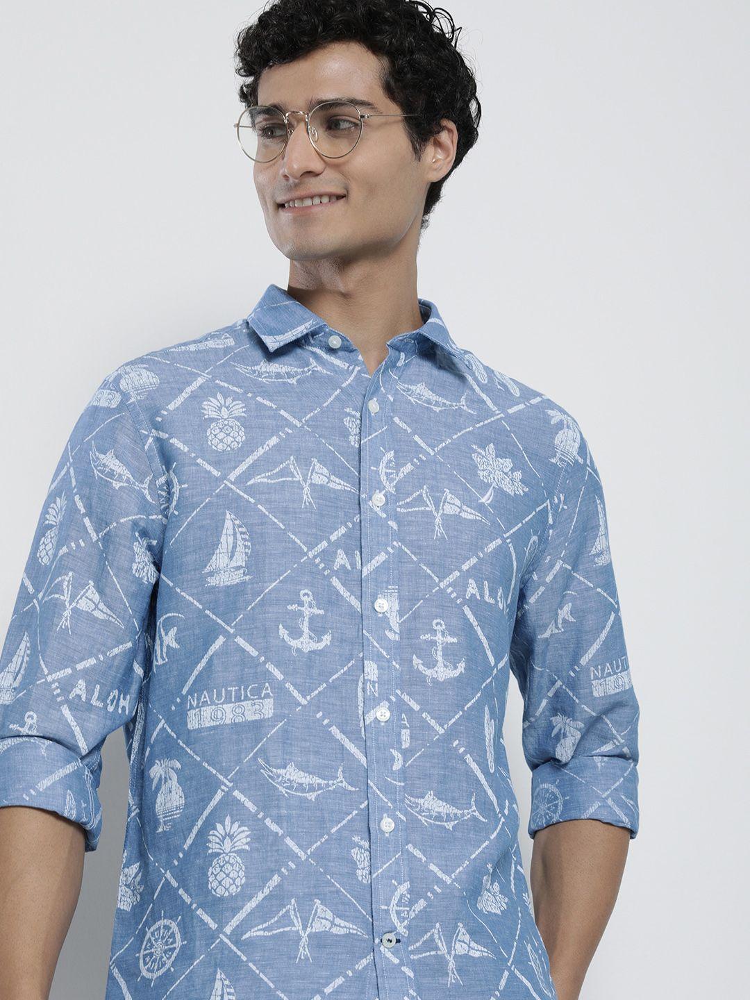 nautica men classic nautical printed casual shirt