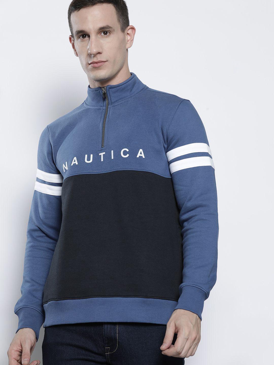 nautica men colourblocked half-zipper sweatshirt