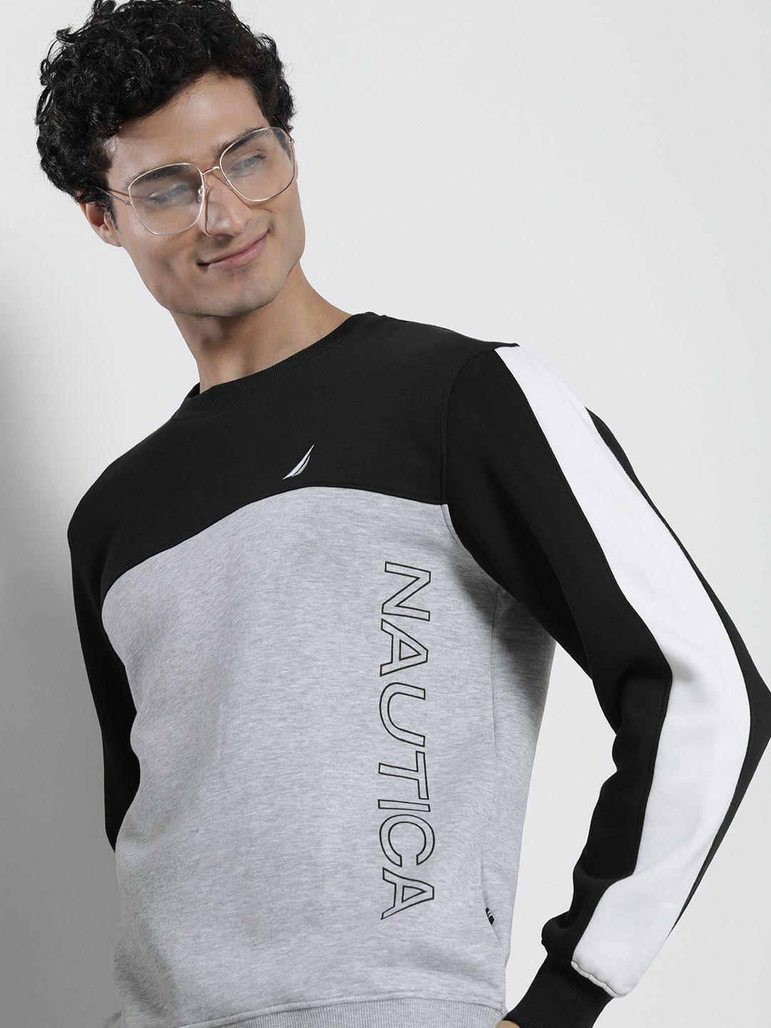 nautica men colourblocked round neck pullover sweatshirt