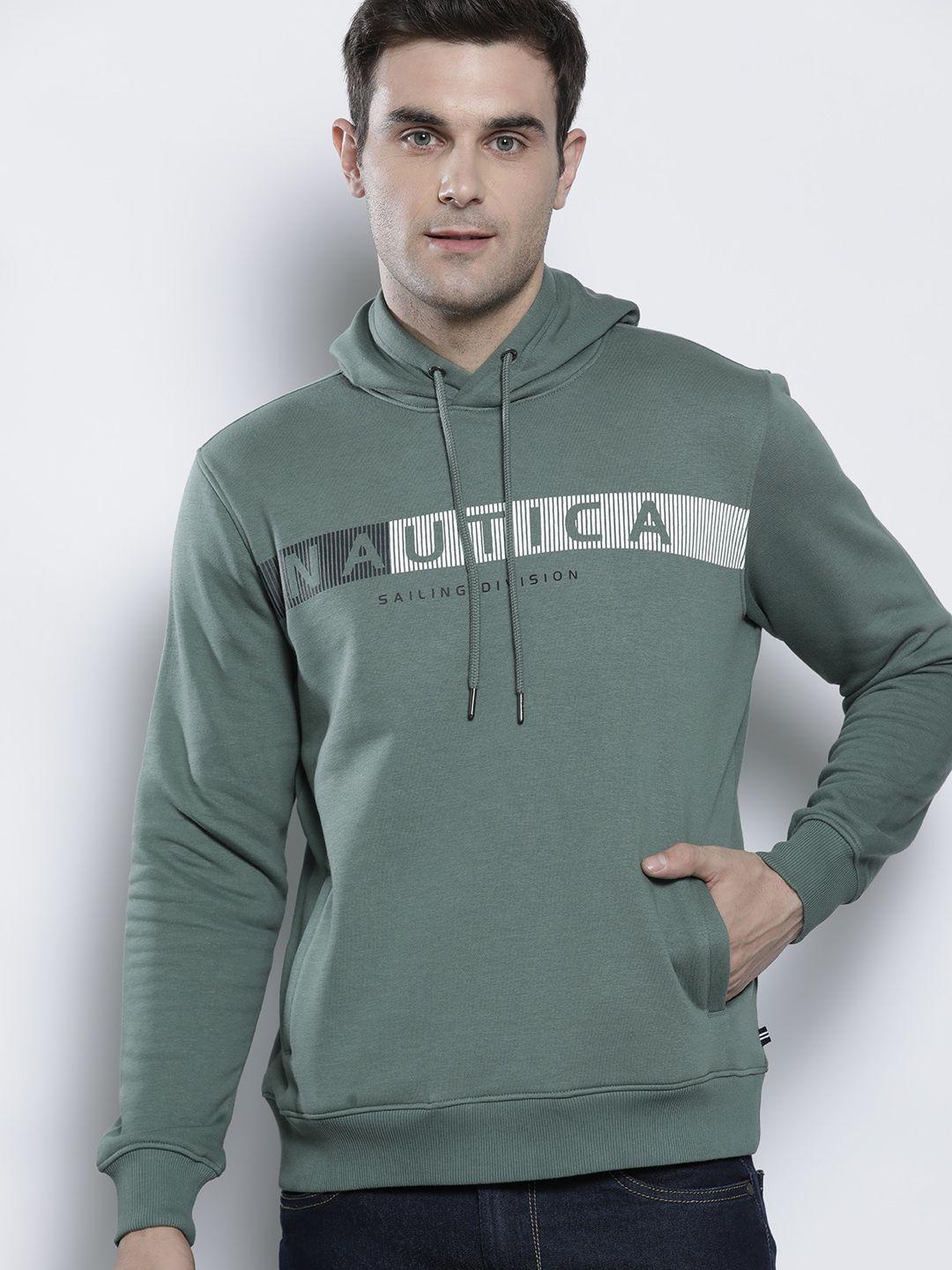 nautica men green printed hooded sweatshirt