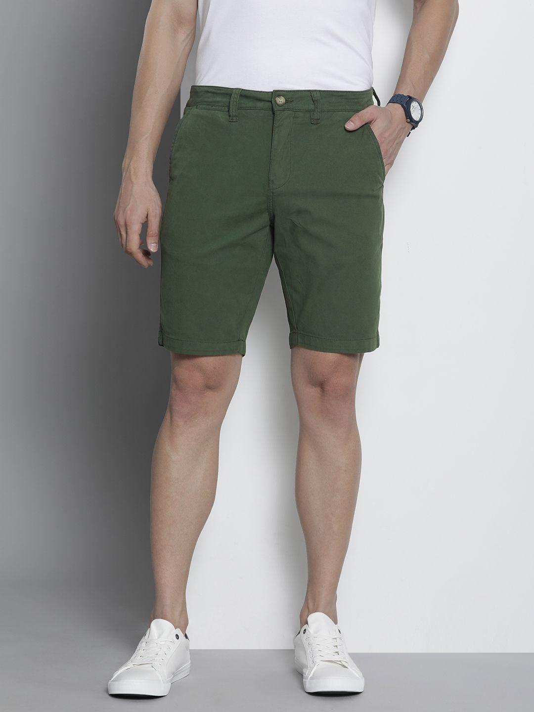 nautica men green solid slim fit mid-rise regular shorts