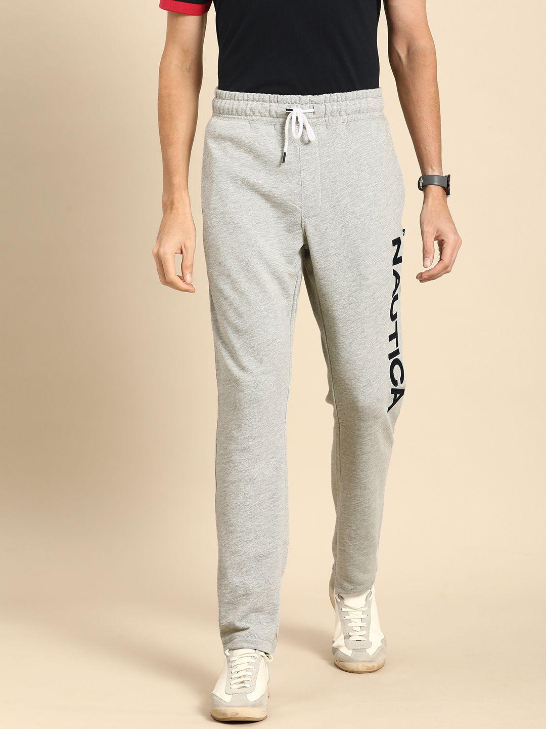 nautica men grey melange brand logo printed track pants