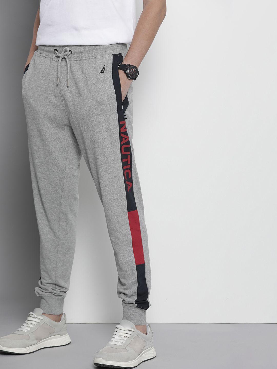 nautica men grey regular fit side striped joggers