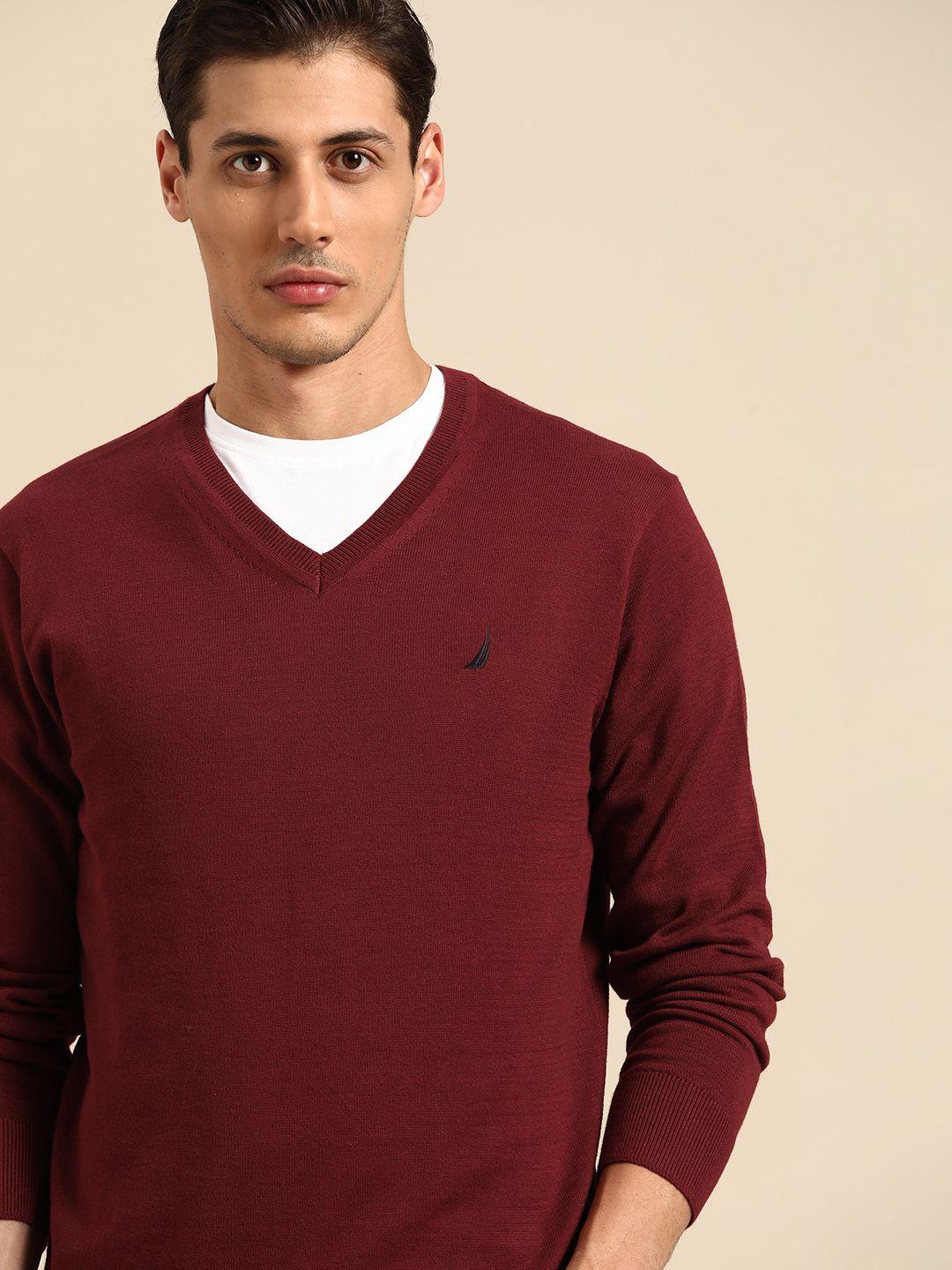 nautica men maroon solid pullover