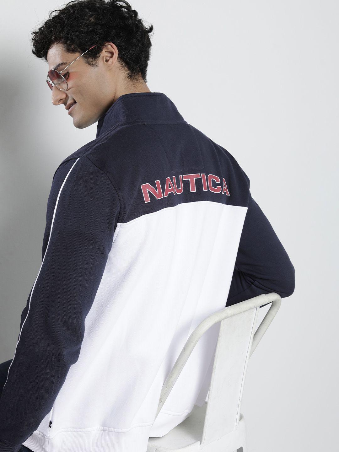 nautica men mock collar brand logo printed colourblocked sweatshirt