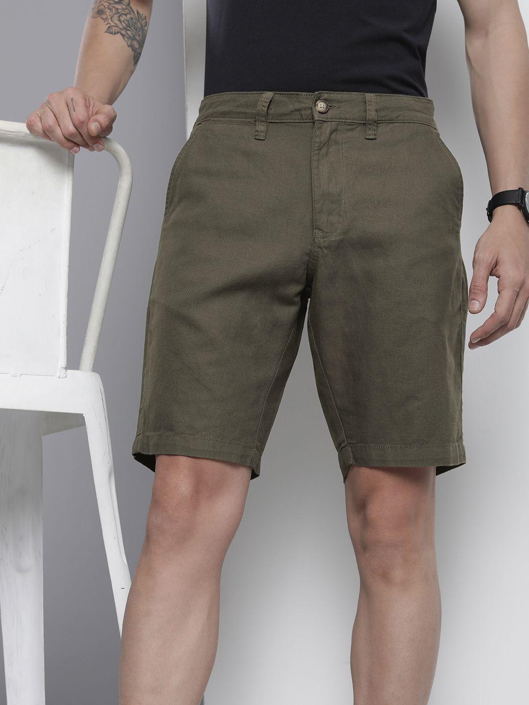 nautica men olive green solid slim fit low-rise shorts