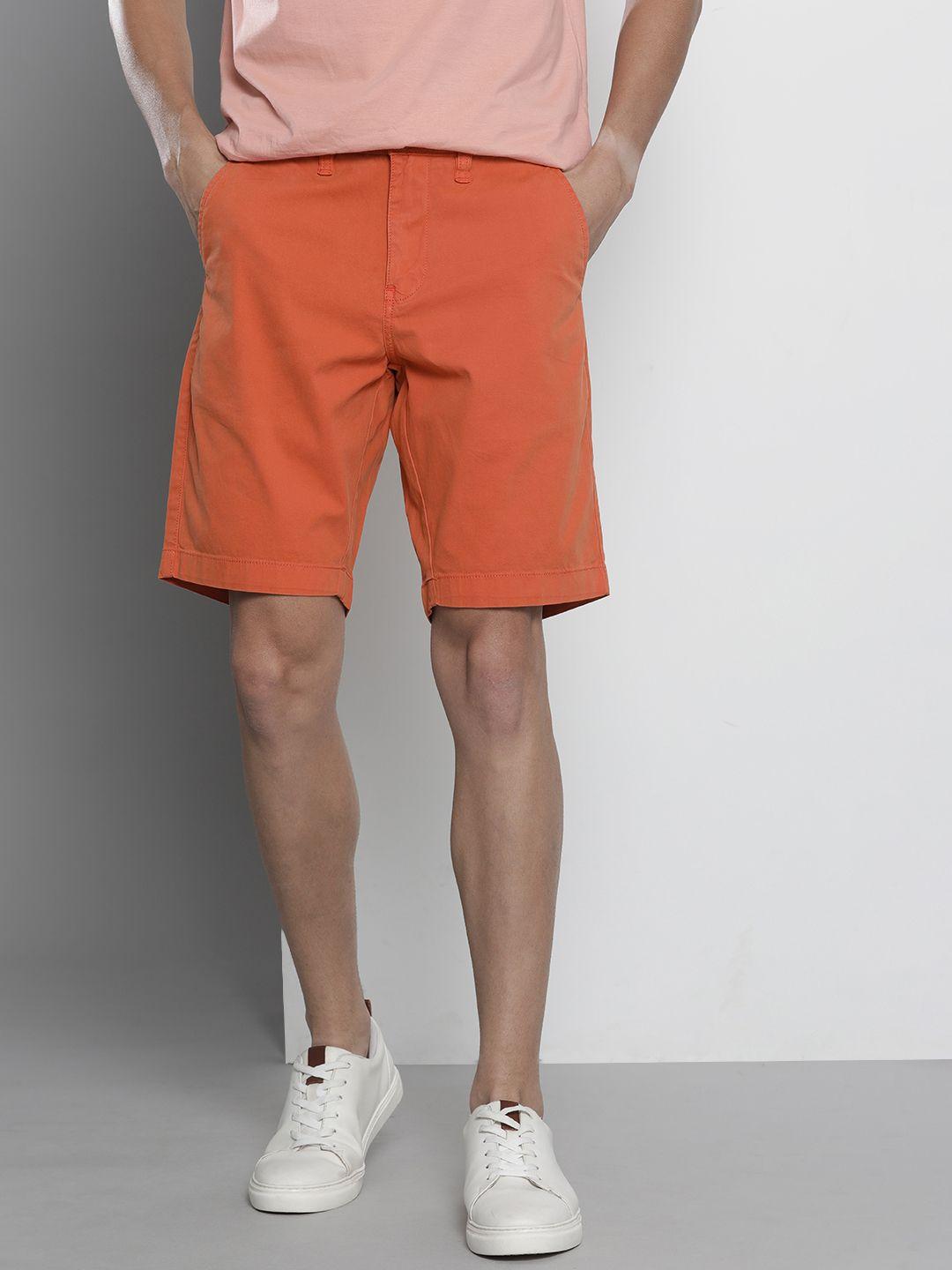 nautica men orange solid slim fit chino shorts