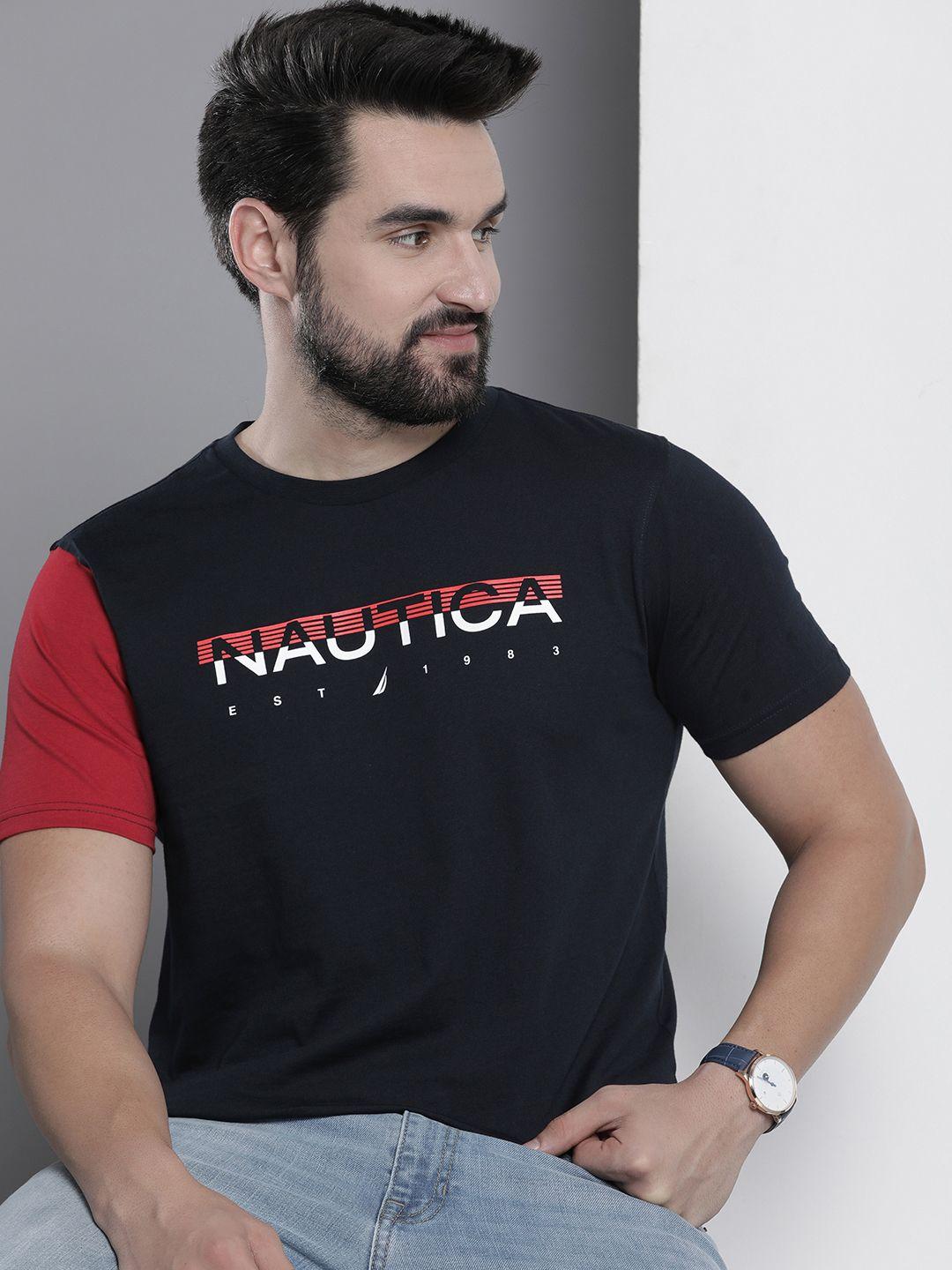 nautica men pure cotton brand logo printed t-shirt