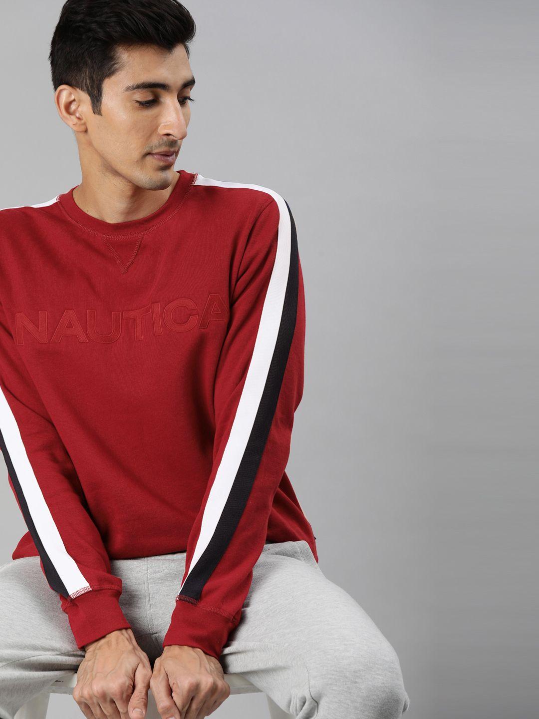 nautica men red solid sweatshirt with printed detail