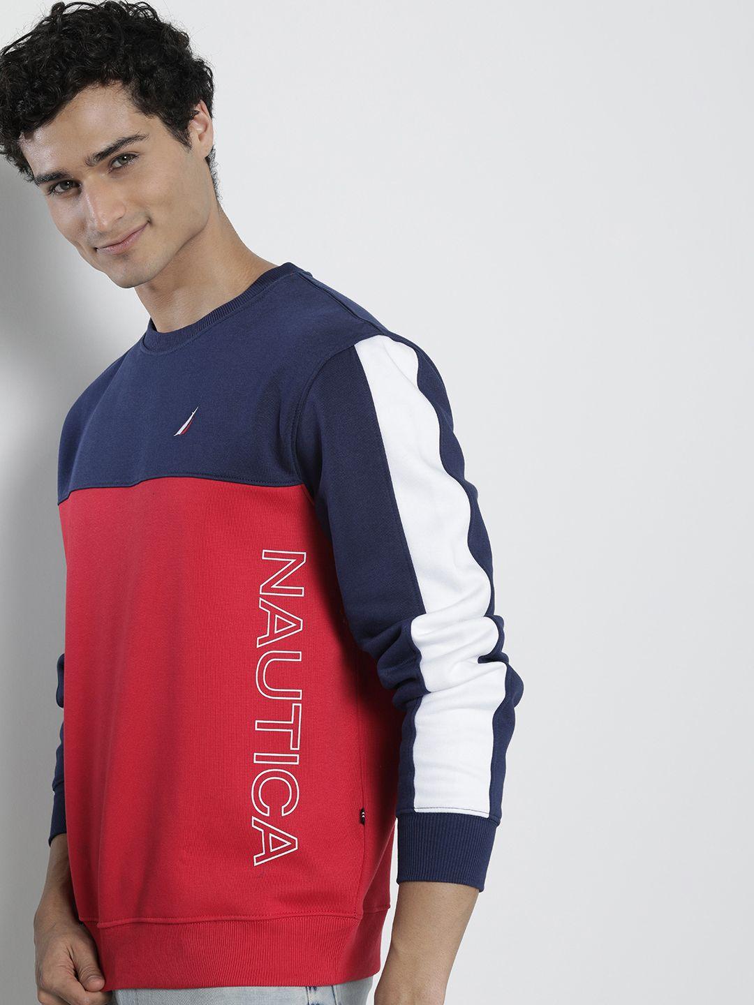 nautica men round neck colourblocked sweatshirt