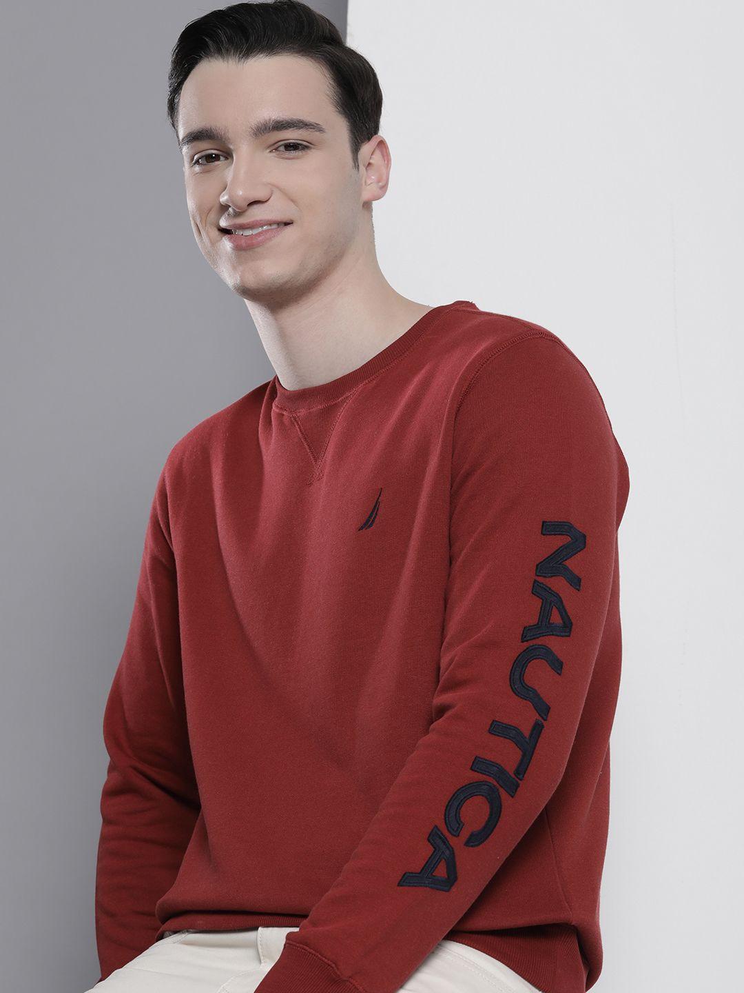 nautica men round neck sweatshirt with typography sleeves