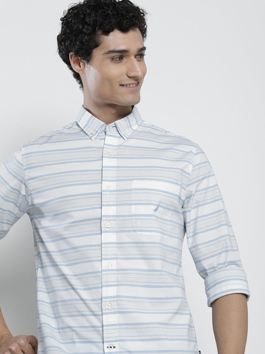 nautica men slim fit horizontal striped casual shirt