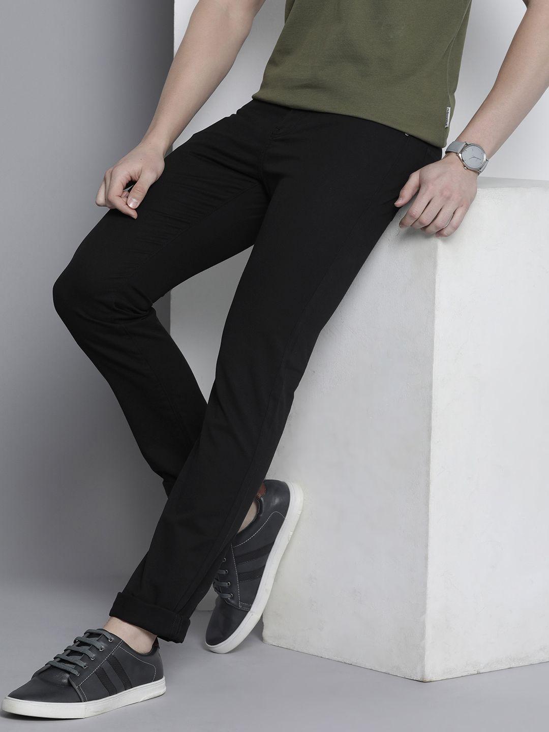 nautica men solid slim fit mid-rise casual trousers