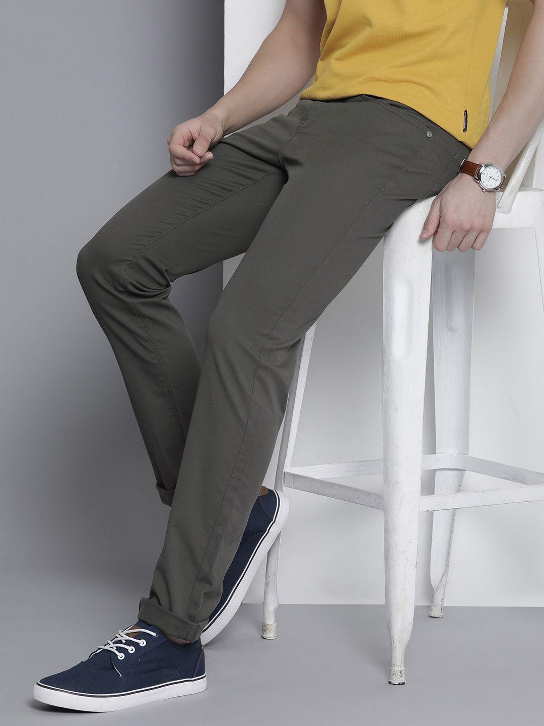 nautica men solid slim fit mid-rise casual trousers