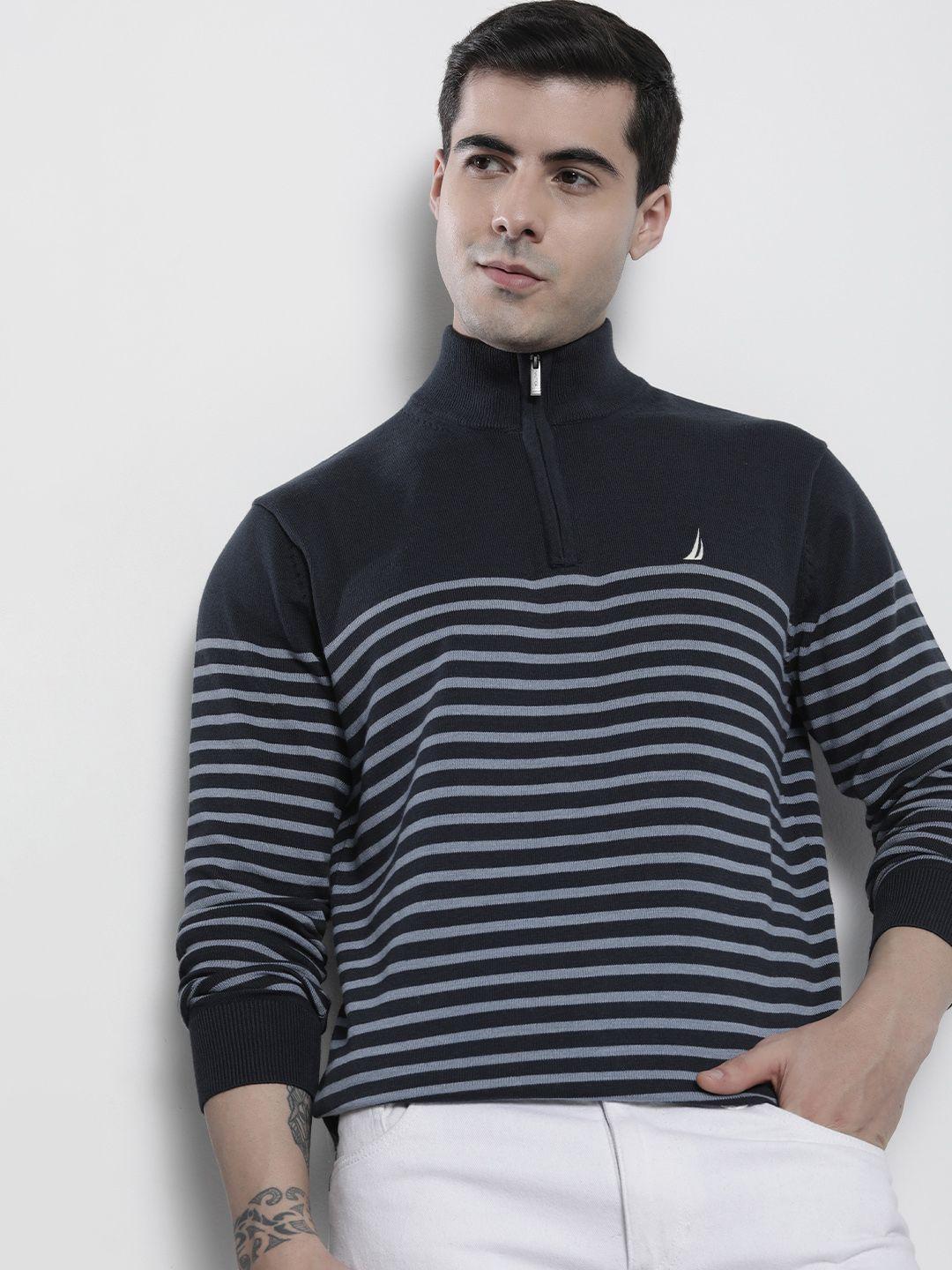 nautica men striped pullover with embroidered detail