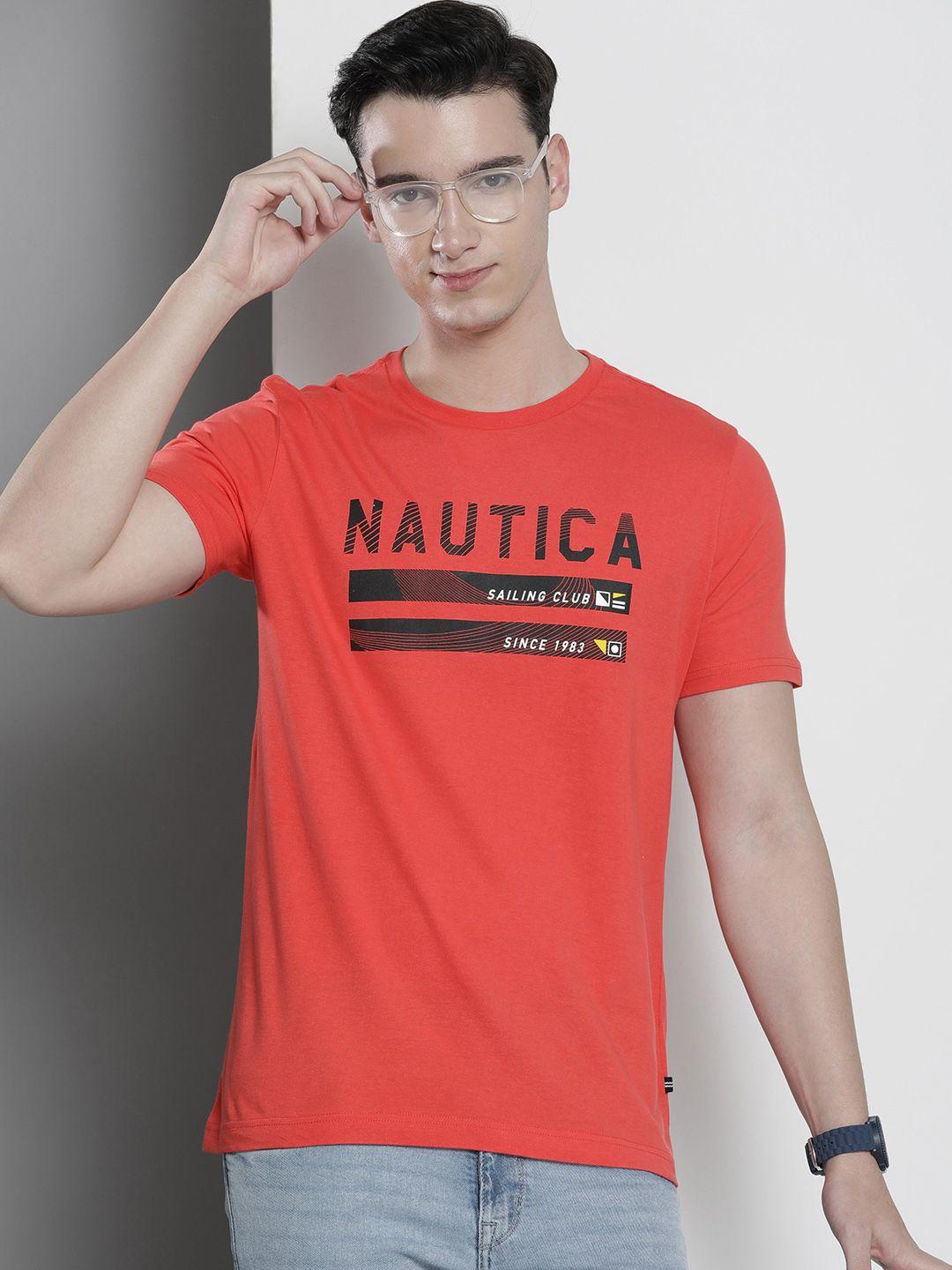 nautica men typography printed pure cotton t-shirt