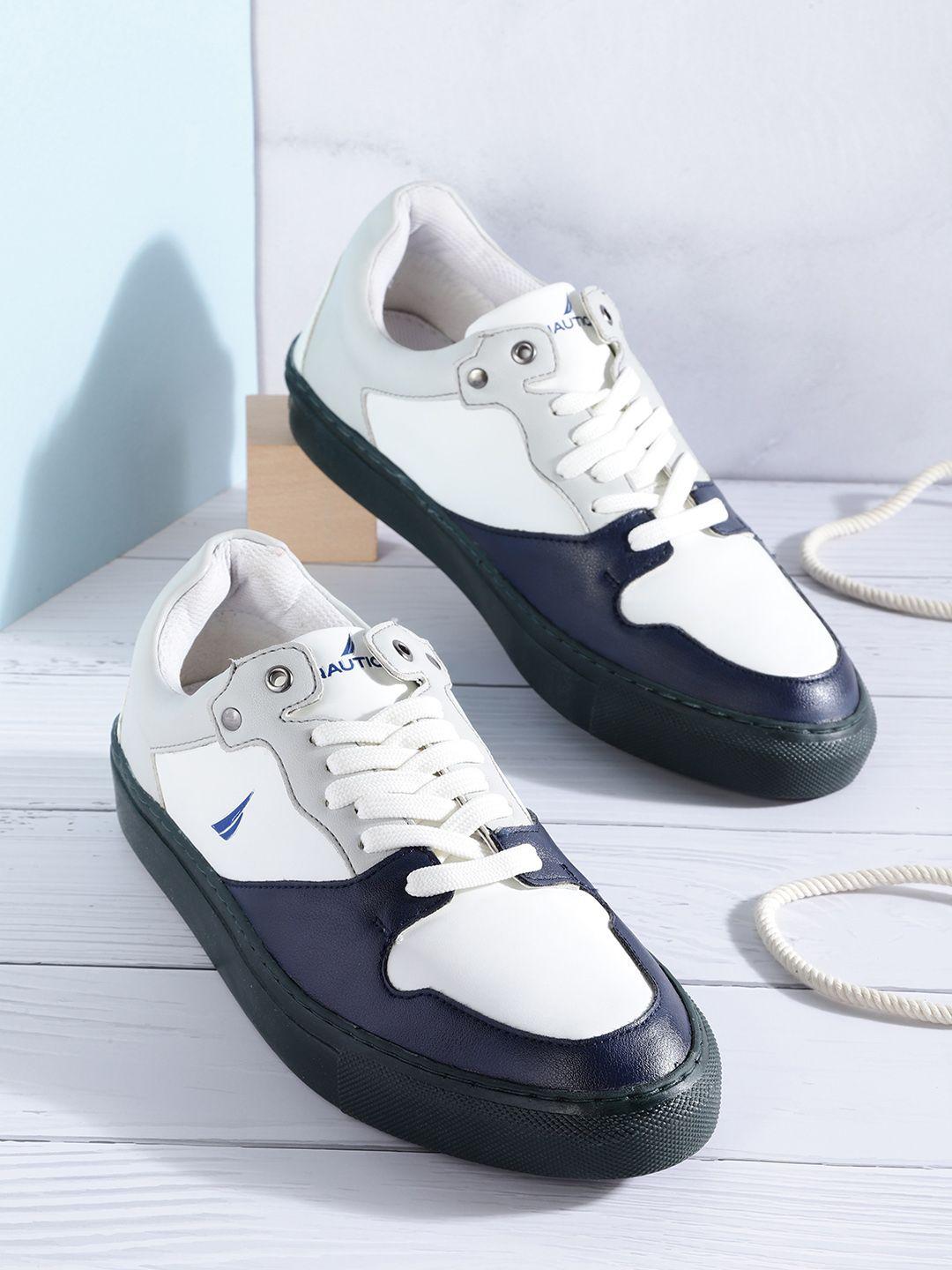 nautica men white & grey colourblocked sneakers