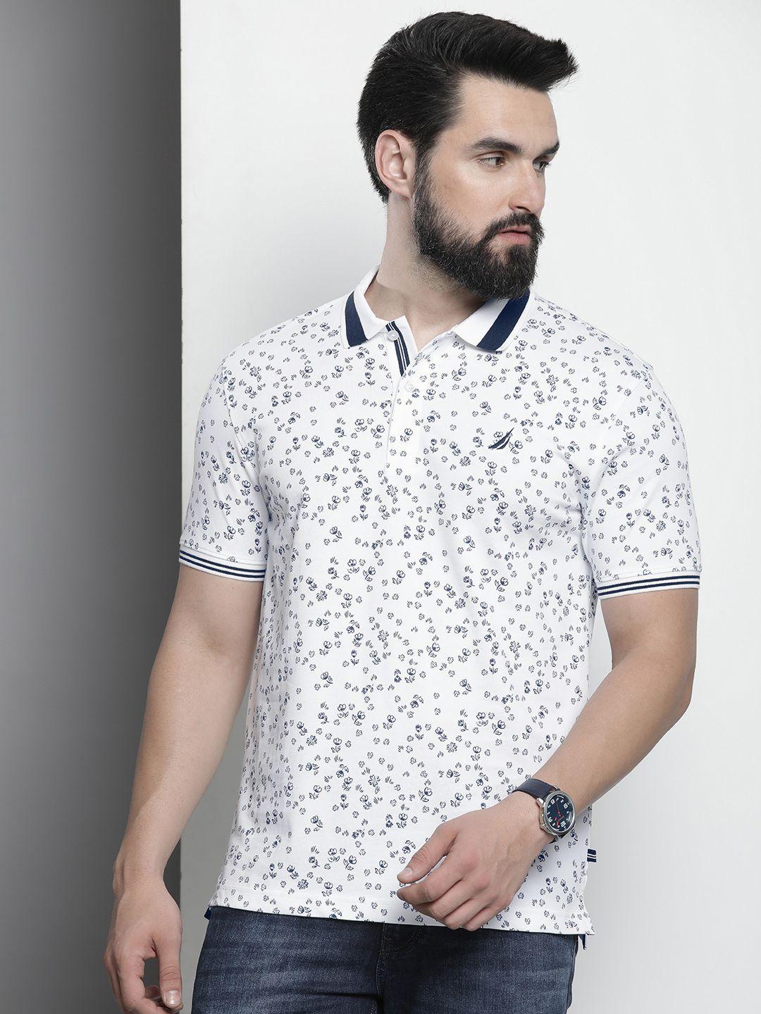 nautica polo collar floral printed pure cotton t-shirt