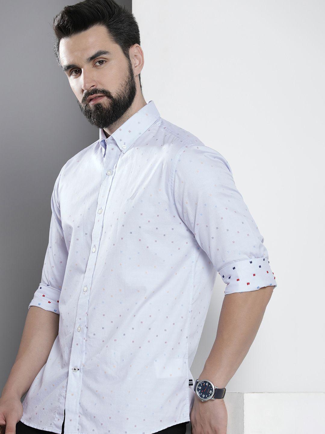 nautica self design slim fit pure cotton casual shirt